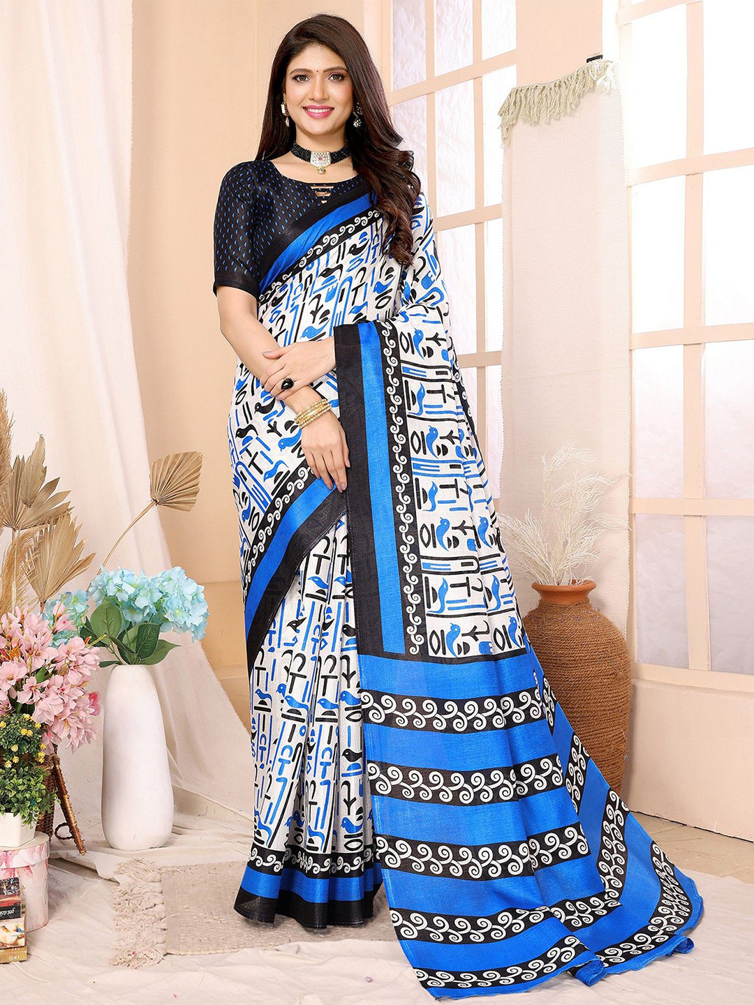 

KALINI Ethnic Motifs Printed Saree, Blue