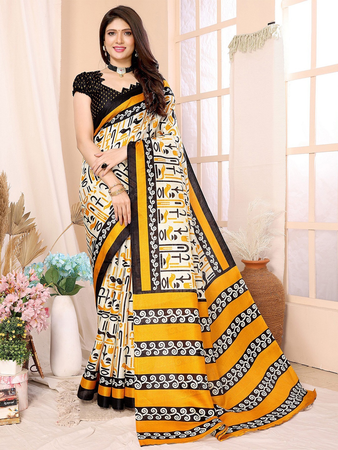 

KALINI Ethnic Motifs Saree, Yellow