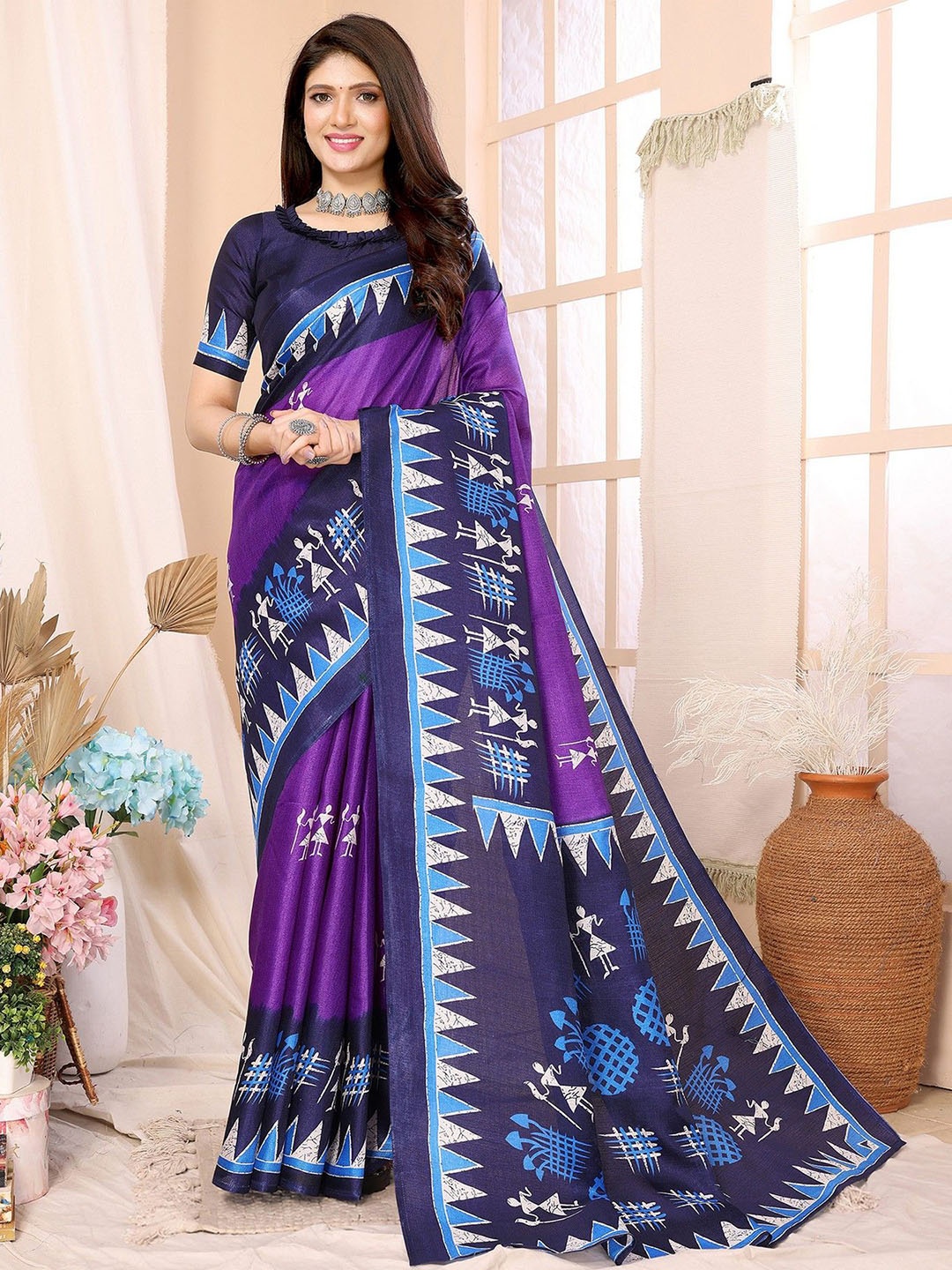 

KALINI Warli Printed Saree, Purple