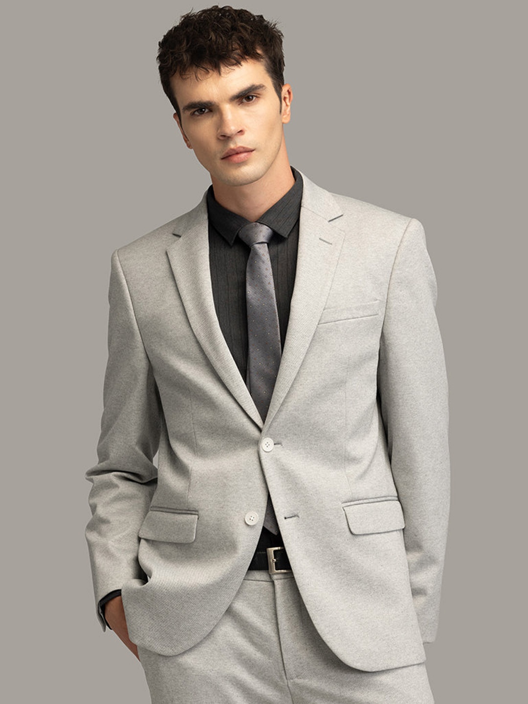 

Snitch Notched Lapel Collar Single Breasted Formal Blazer, Grey