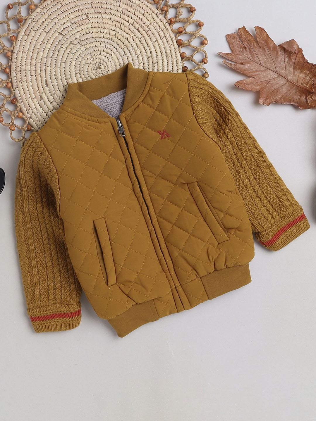 

Yellow Apple Boys Checked Woollen Front-Open Sweater, Mustard
