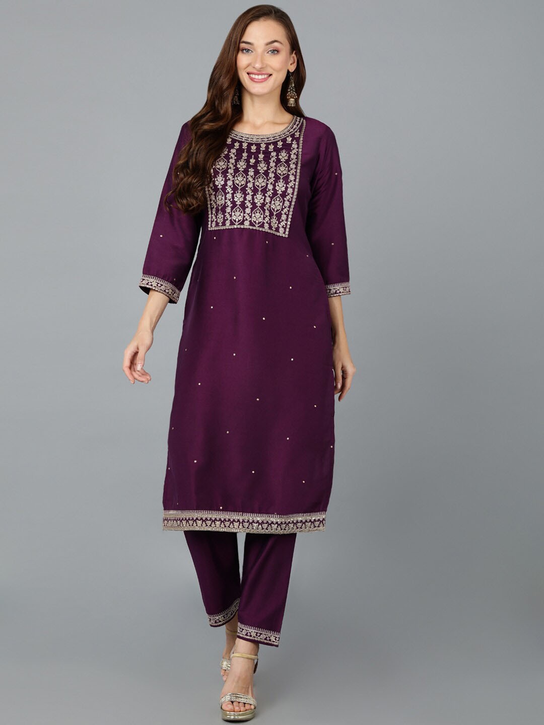 

KALINI Ethnic Motifs Yoke Design Kurta, Purple