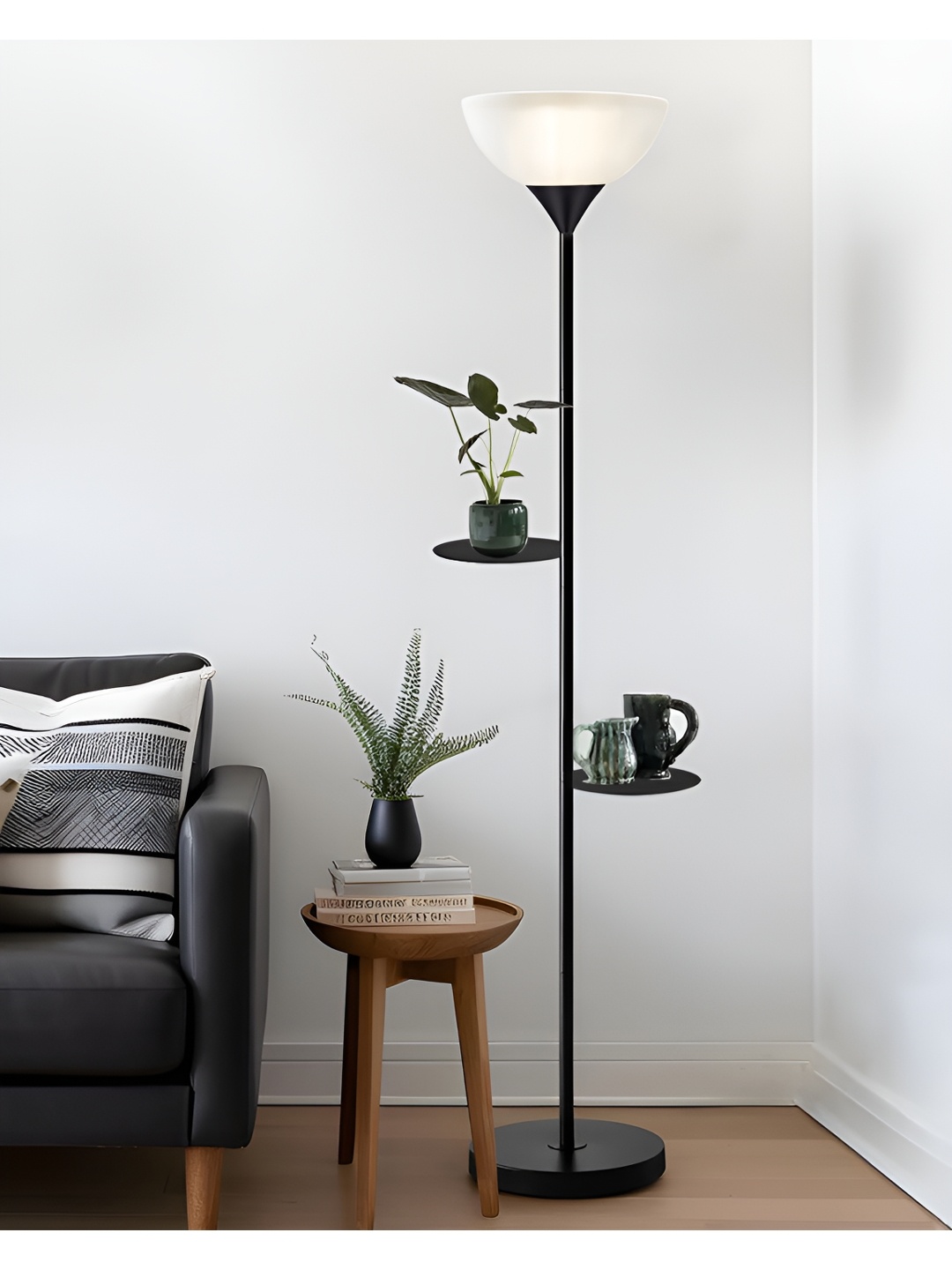 

Homesake Black & White Metal Cylinder Shaped Floor Lamp With Acrylic Shade