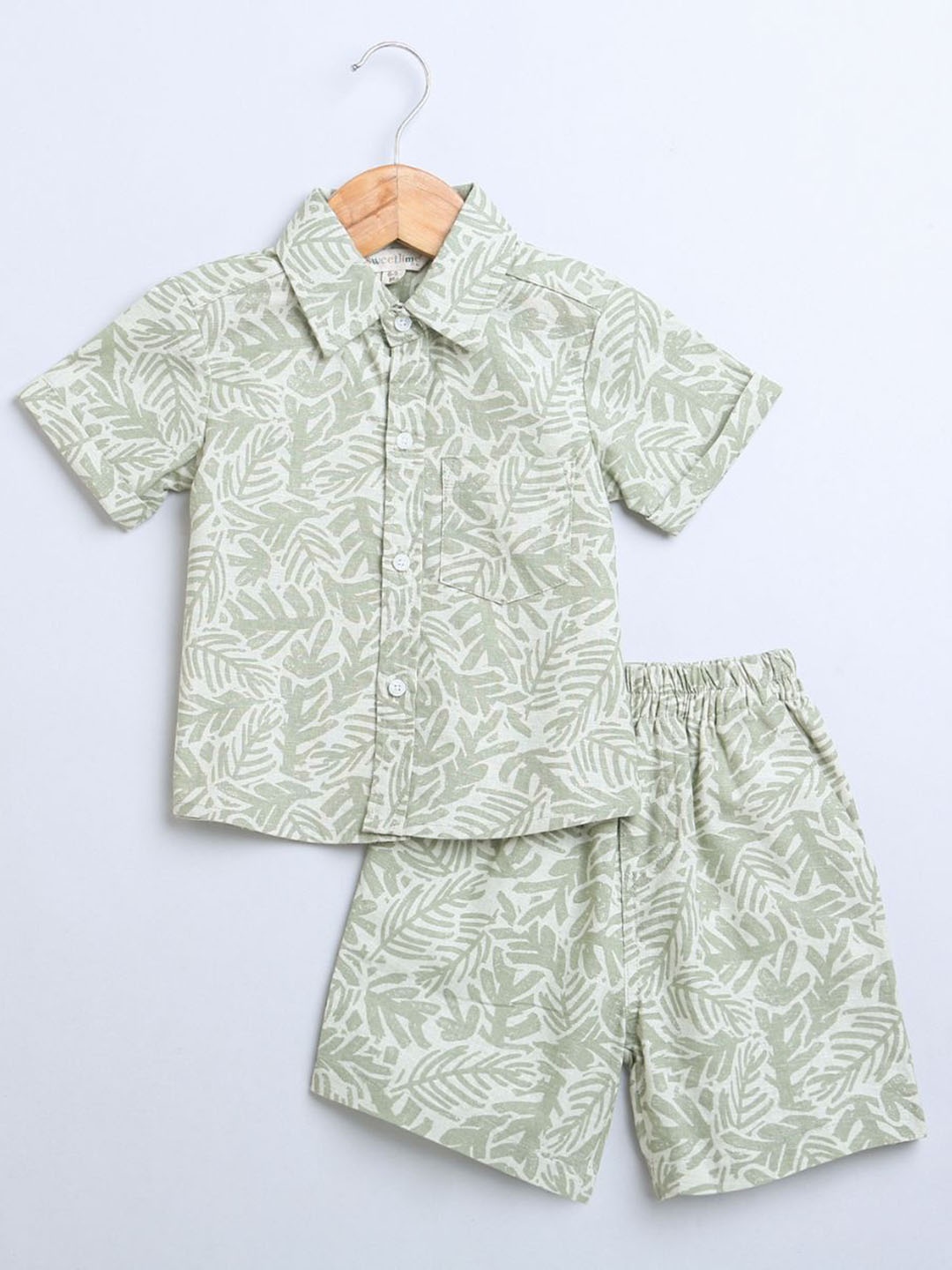 

Sweetlime By AS Boys Printed Shirt with Shorts, Olive