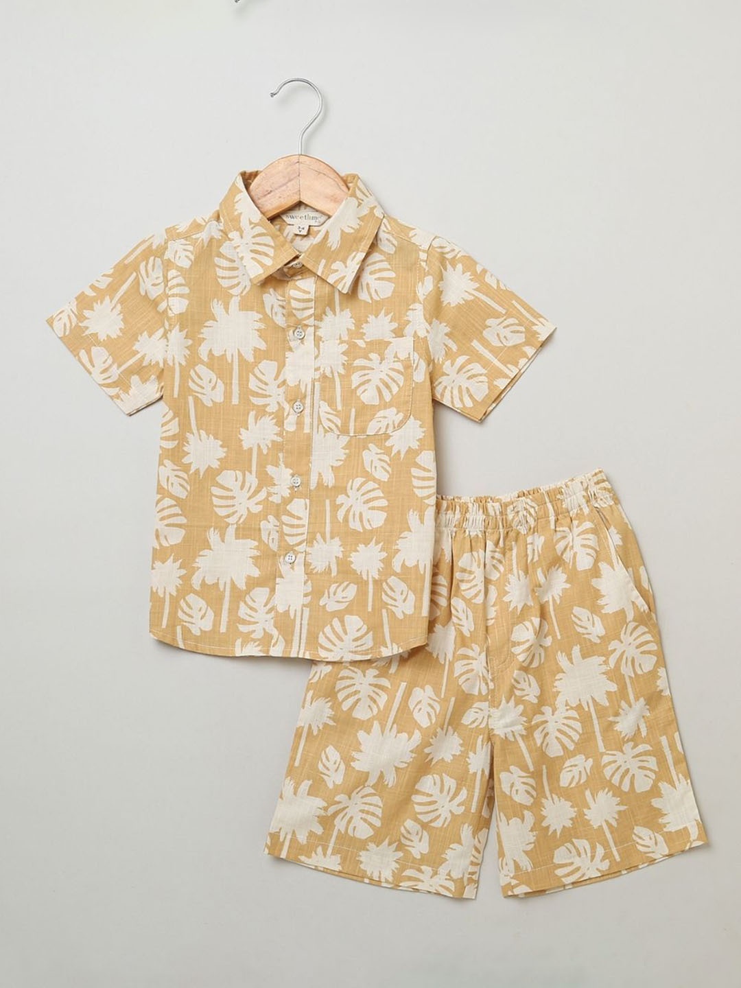 

Sweetlime By AS Boys Printed Shirt with Shorts, Beige