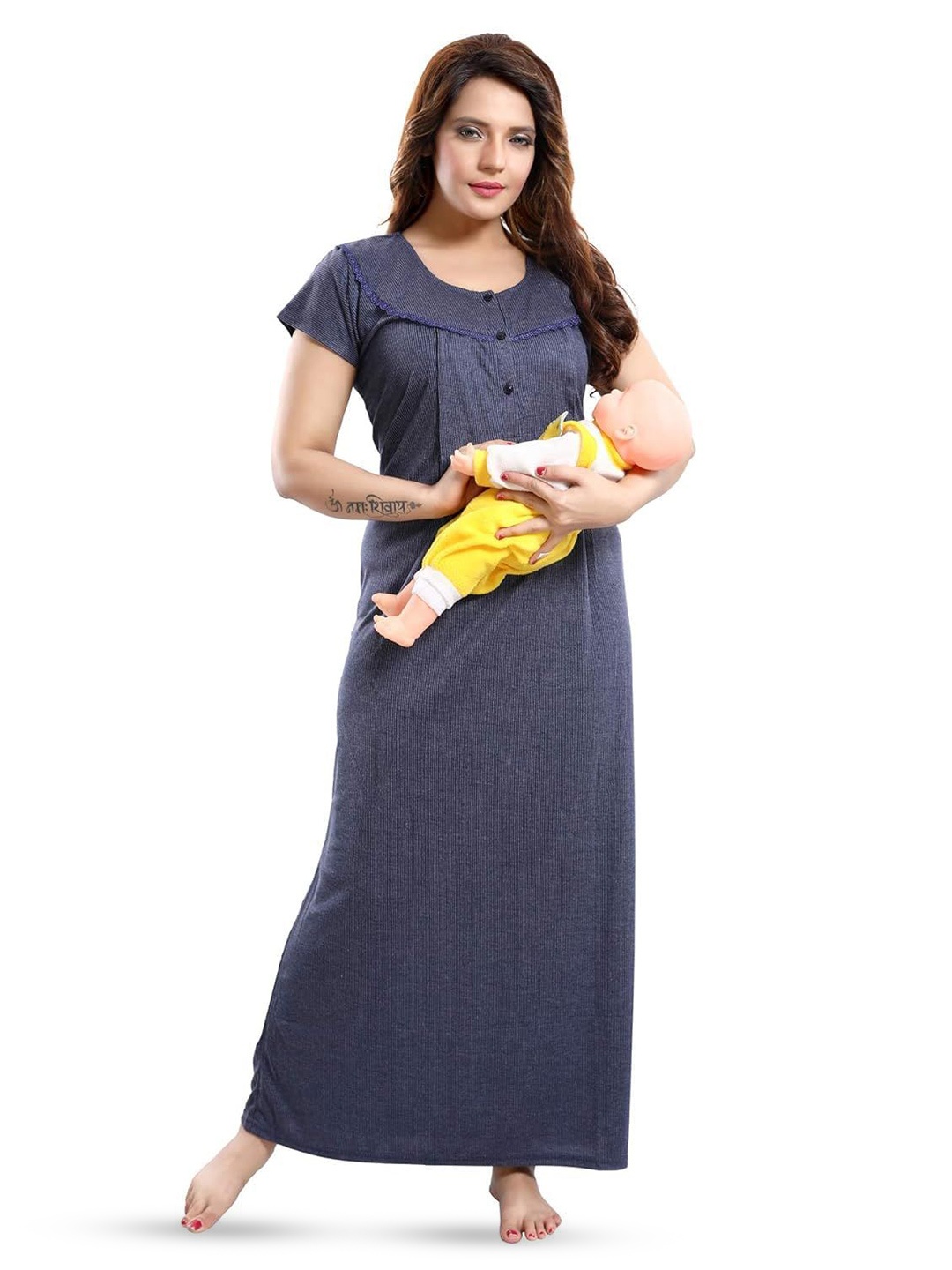 

G4Girl Round Neck Maternity Maxi Nightdress, Navy blue