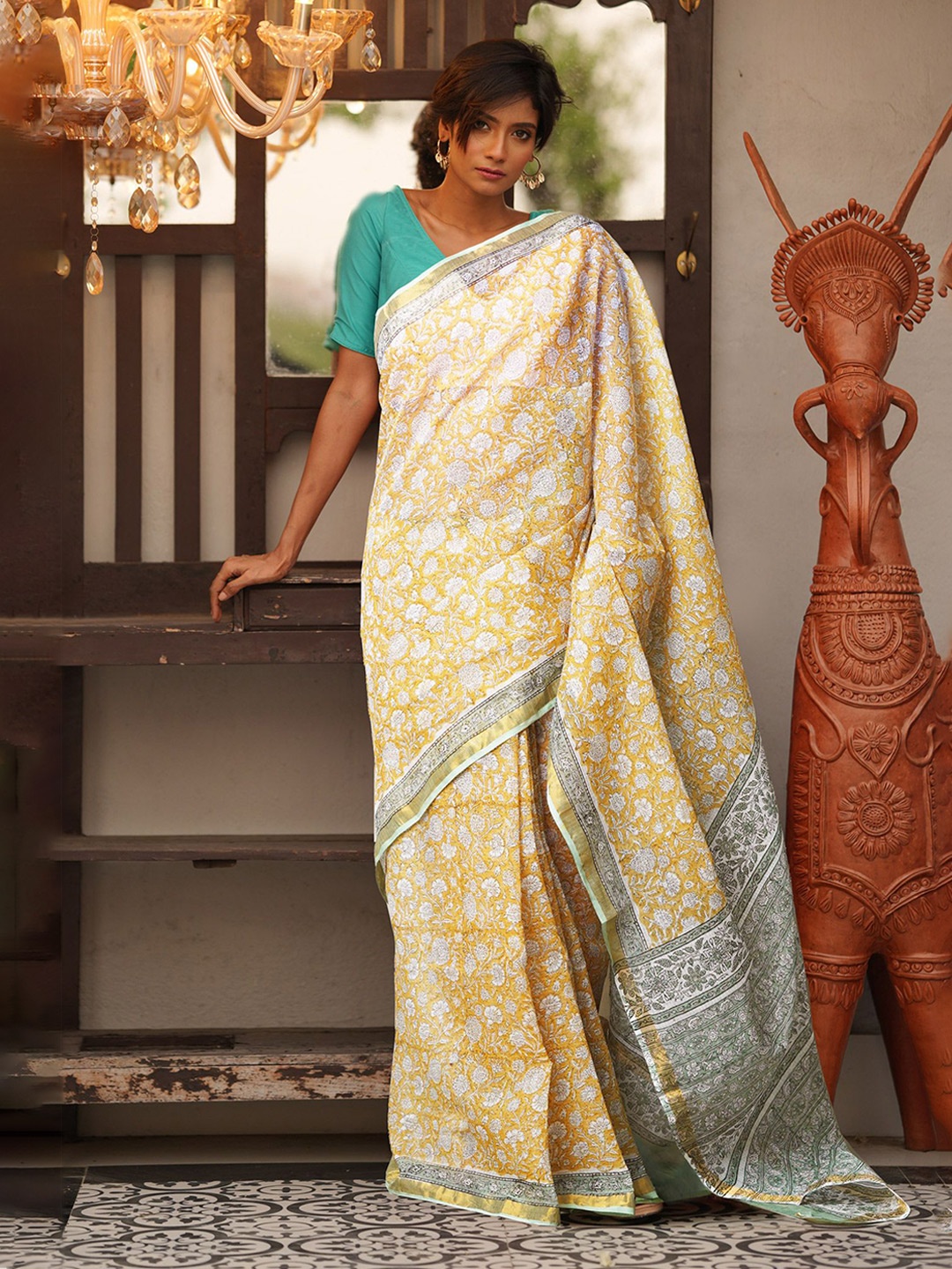 

Unnati Silks Ethnic Motifs Handloom Kota Saree, Yellow