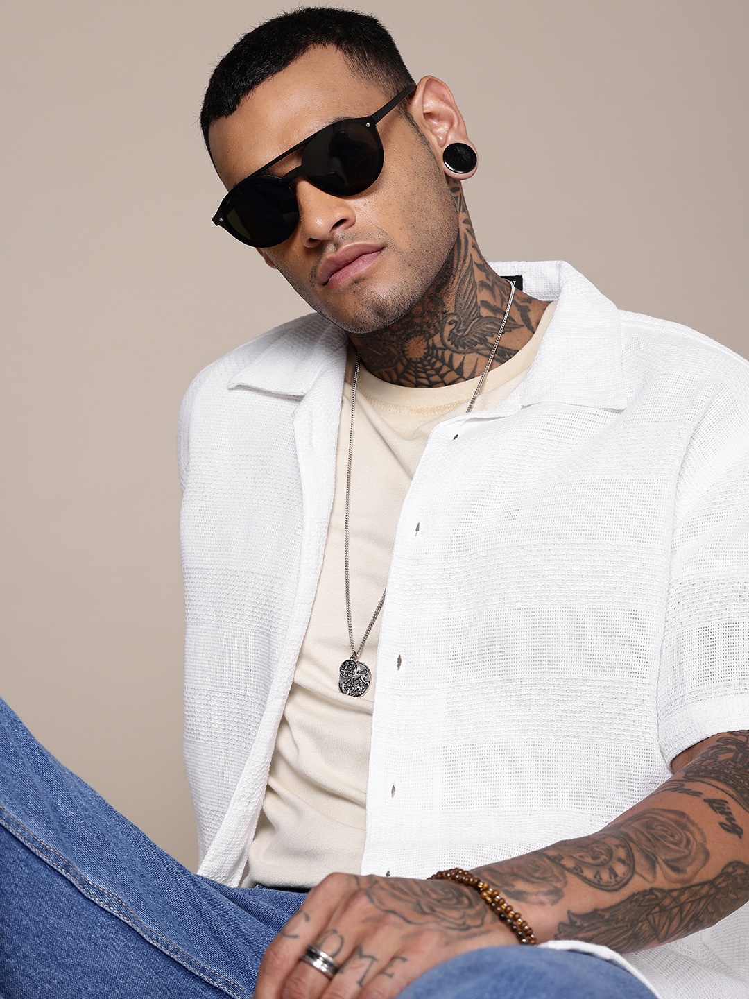 

Roadster Men Semi Sheer Casual Shirt, White