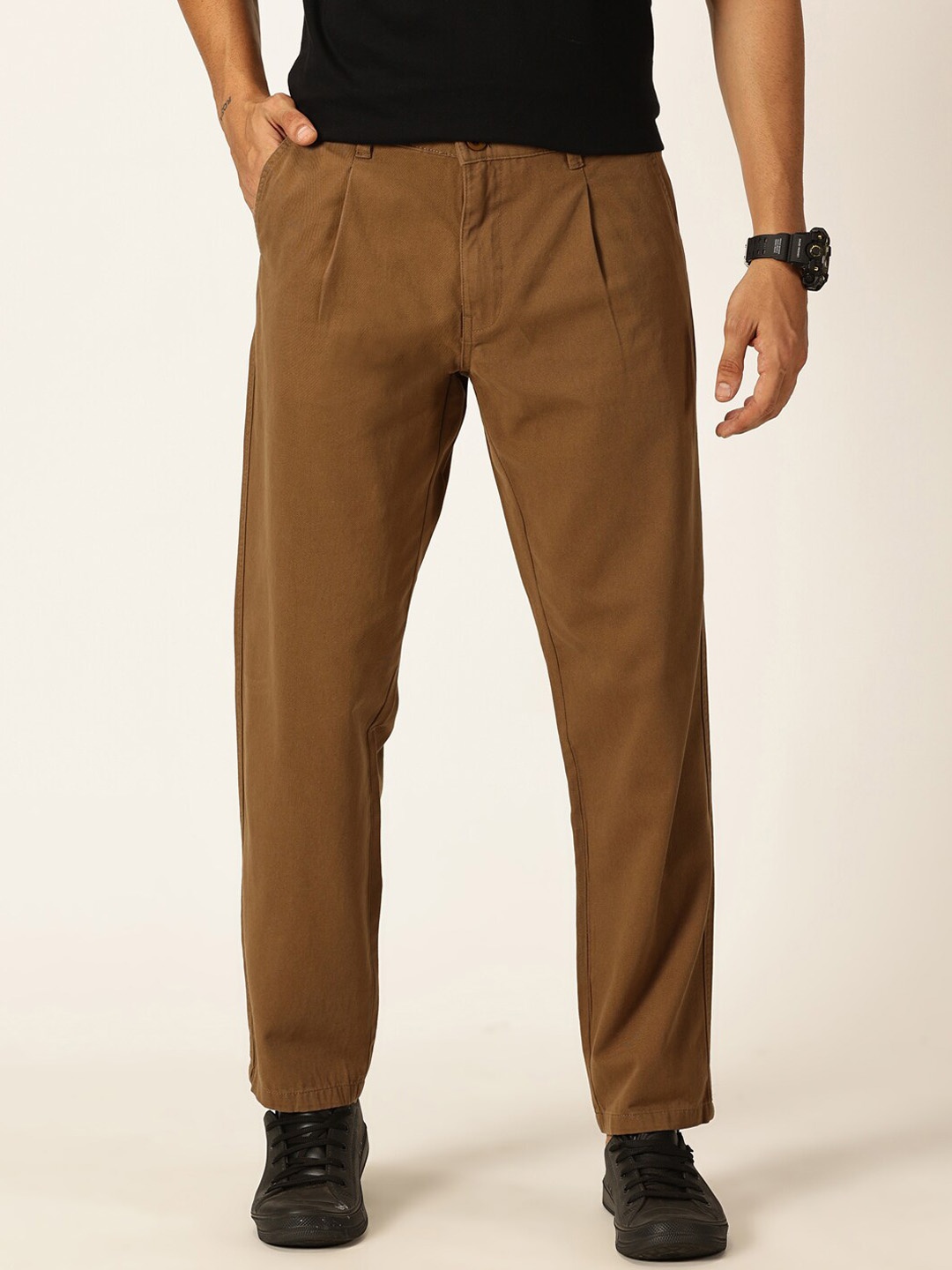 

Thomas Scott Men Smart Straight Fit Easy Wash Pure Cotton Trousers, Khaki