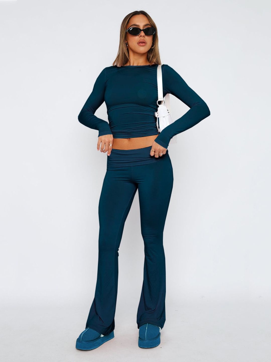 

StyleCast Short Sleeves Top & Trousers Co-Ords Set, Navy blue