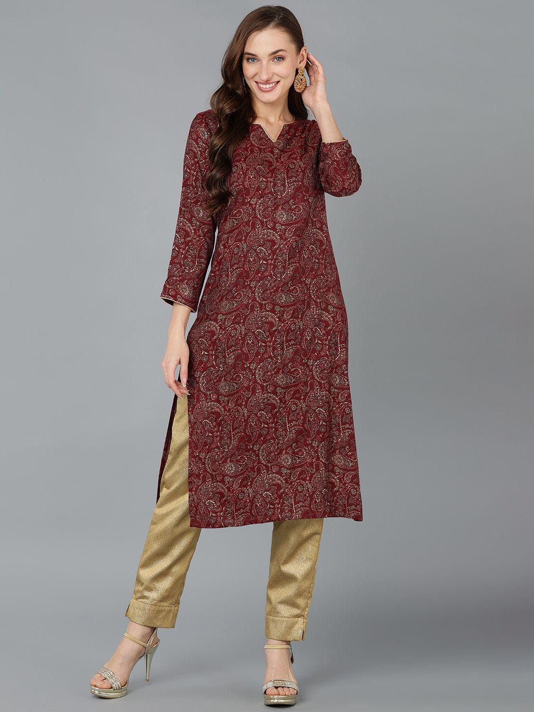 

KALINI Paisley Printed Notch Neck, Maroon