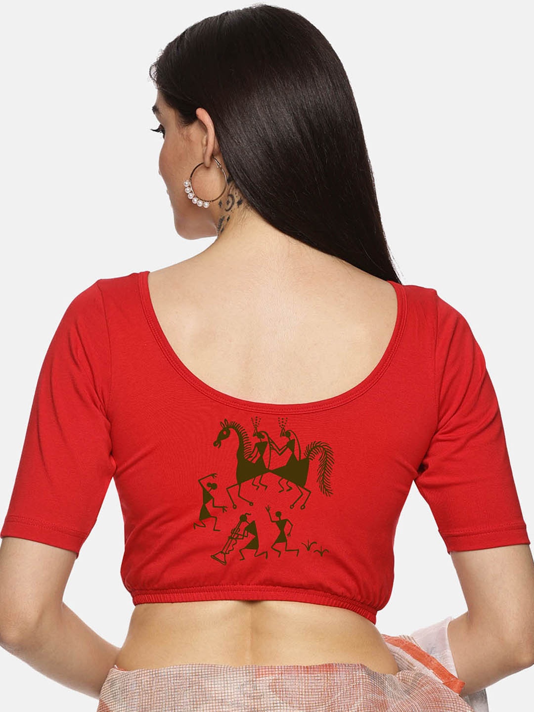 

NOT YET by us Printed Stretchable Saree Blouse, Red