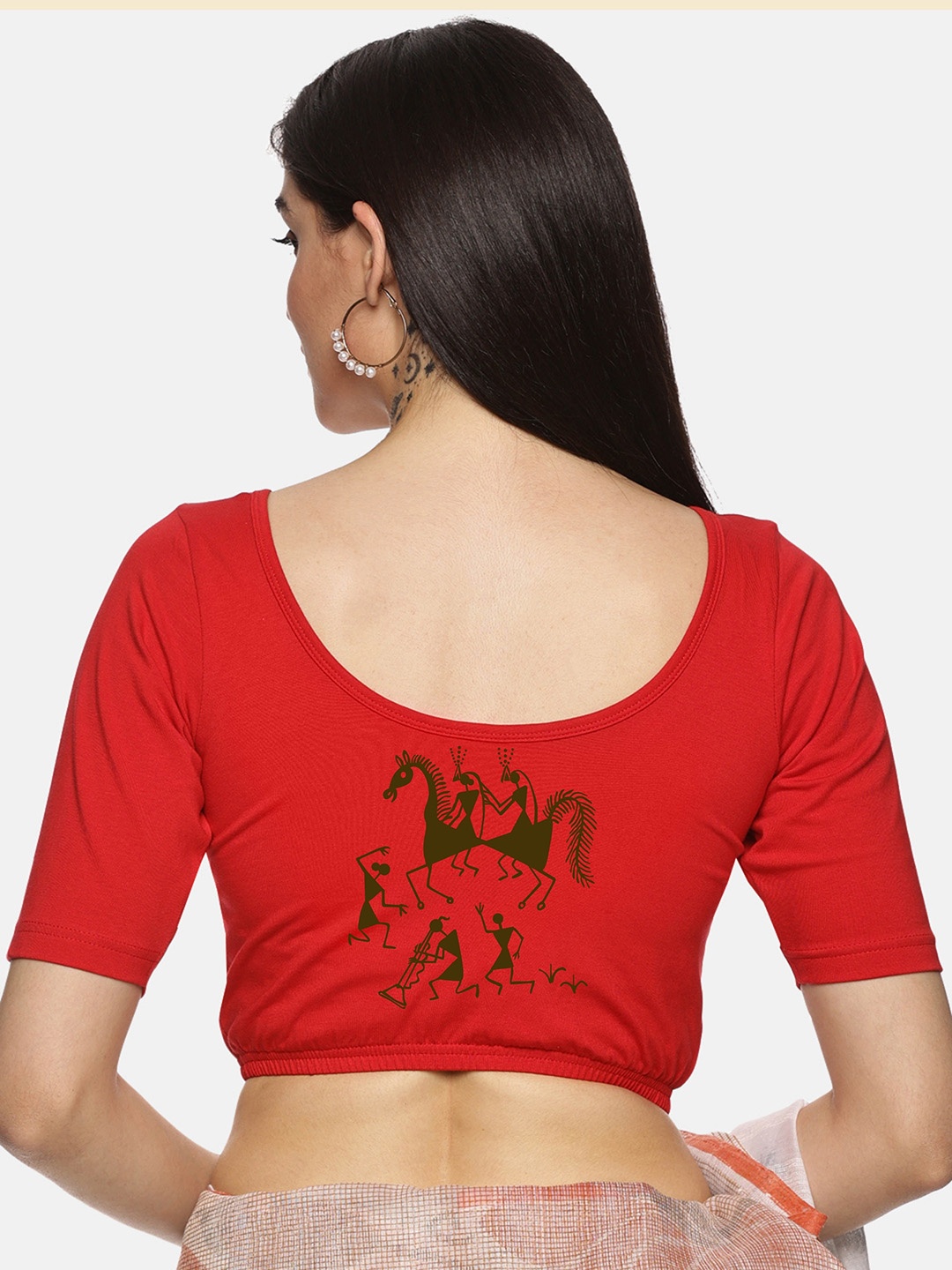 

NOT YET by us Printed Stretchable Saree Blouse, Red