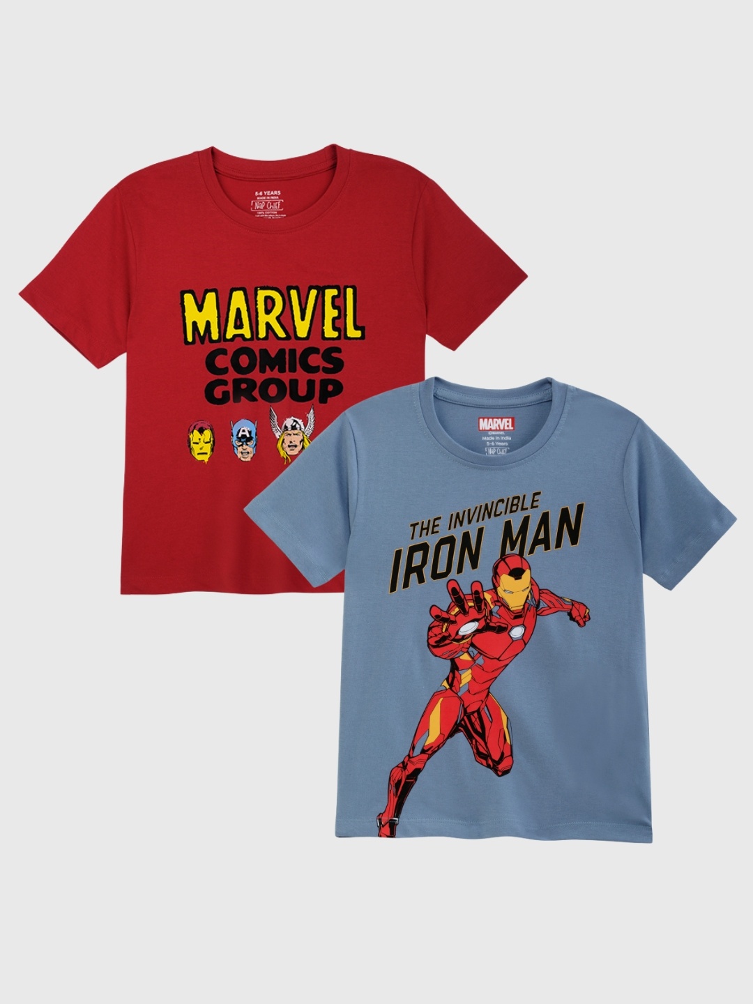 

Kids Unisex Pack Of 2 Marvel Comics & Iron Man Printed Pure Cotton T-shirts, Multi