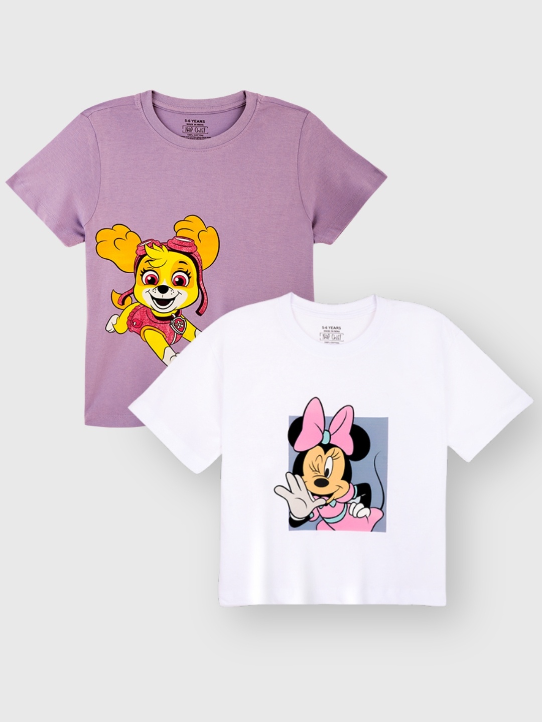 

Girls Pack Of 2 Minnie Mouse & Skye Printed Cotton Crop T-shirts, Multi