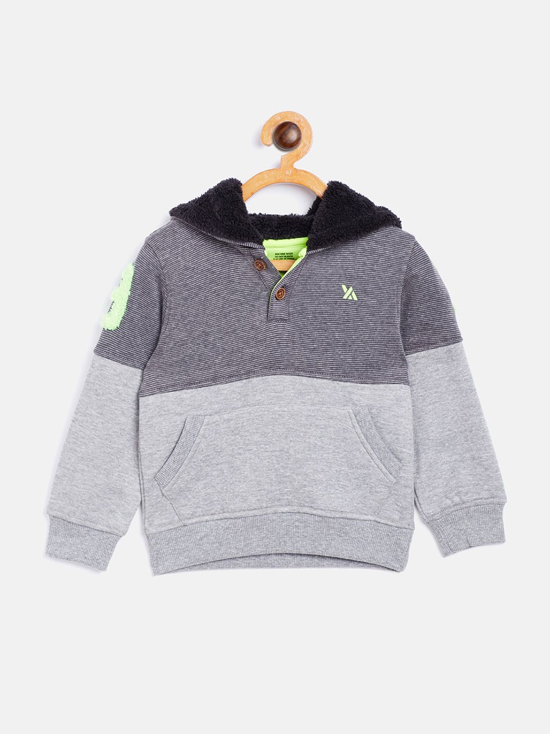 

Yellow Apple Boys Colourblocked Hooded Woollen Pullover Sweater, Grey