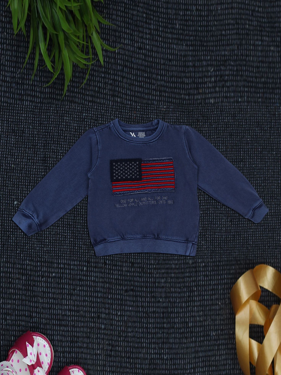 

Yellow Apple Boys Striped Round Neck Long Sleeves Pullover Sweater, Navy blue