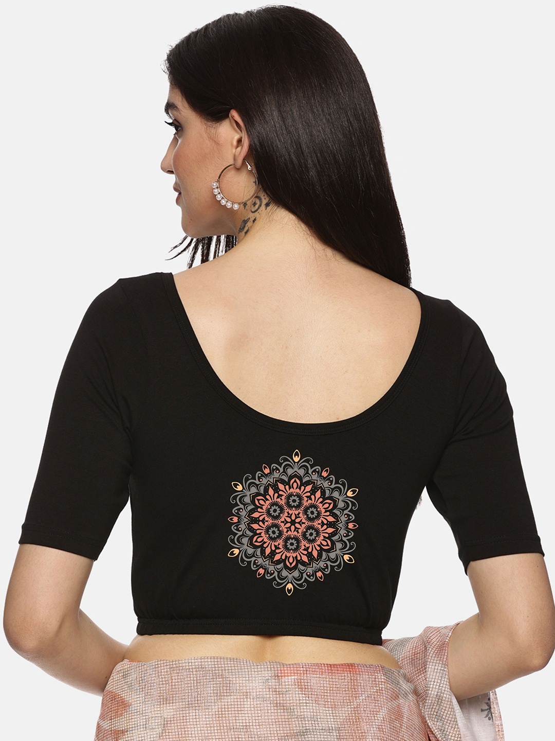 

NOT YET by us Round Neck Stretchable Saree Blouse, Black