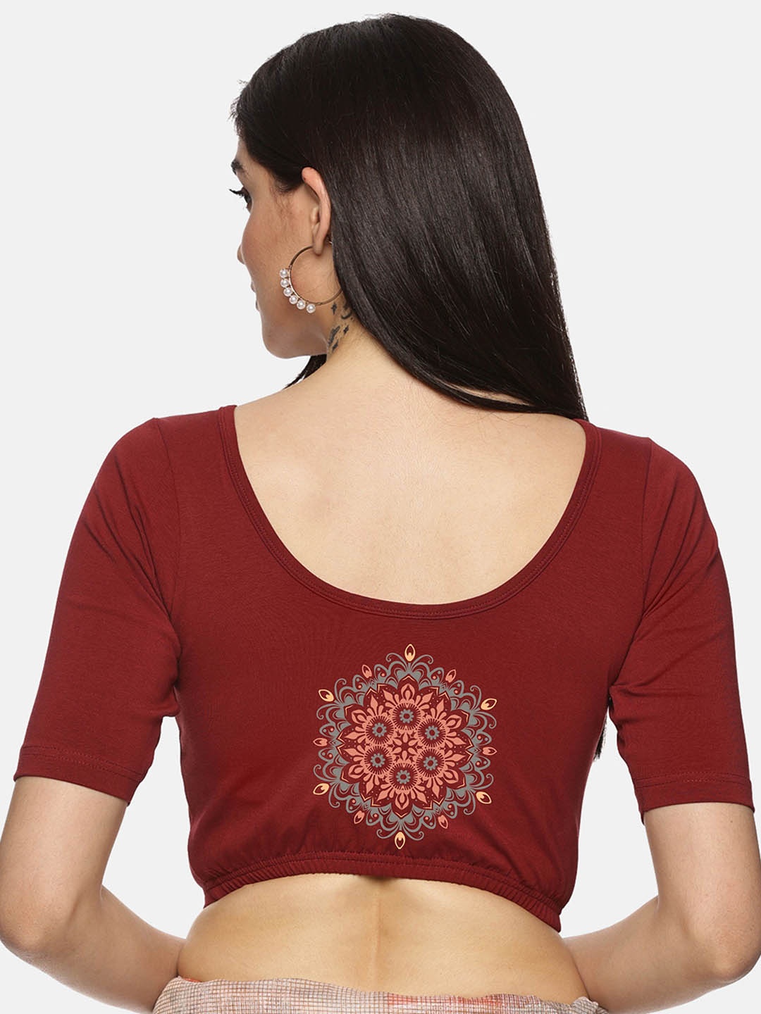 

NOT YET by us Printed Stretchable Saree Blouse, Maroon