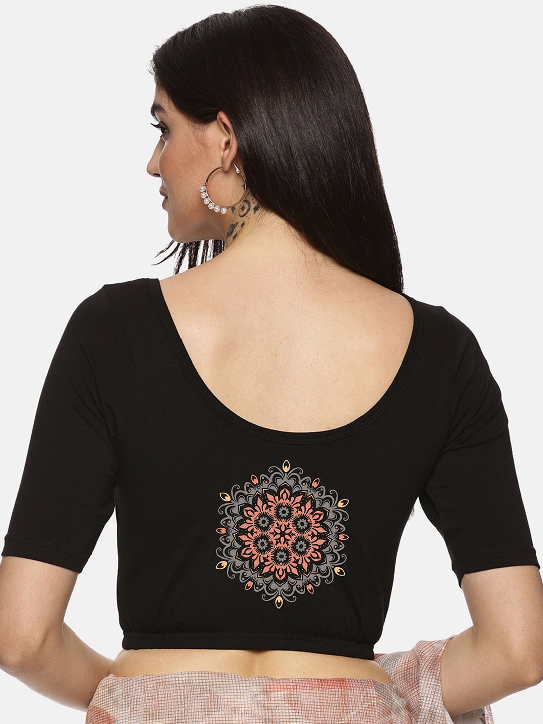 

NOT YET by us Printed Stretchable Saree Blouse, Black