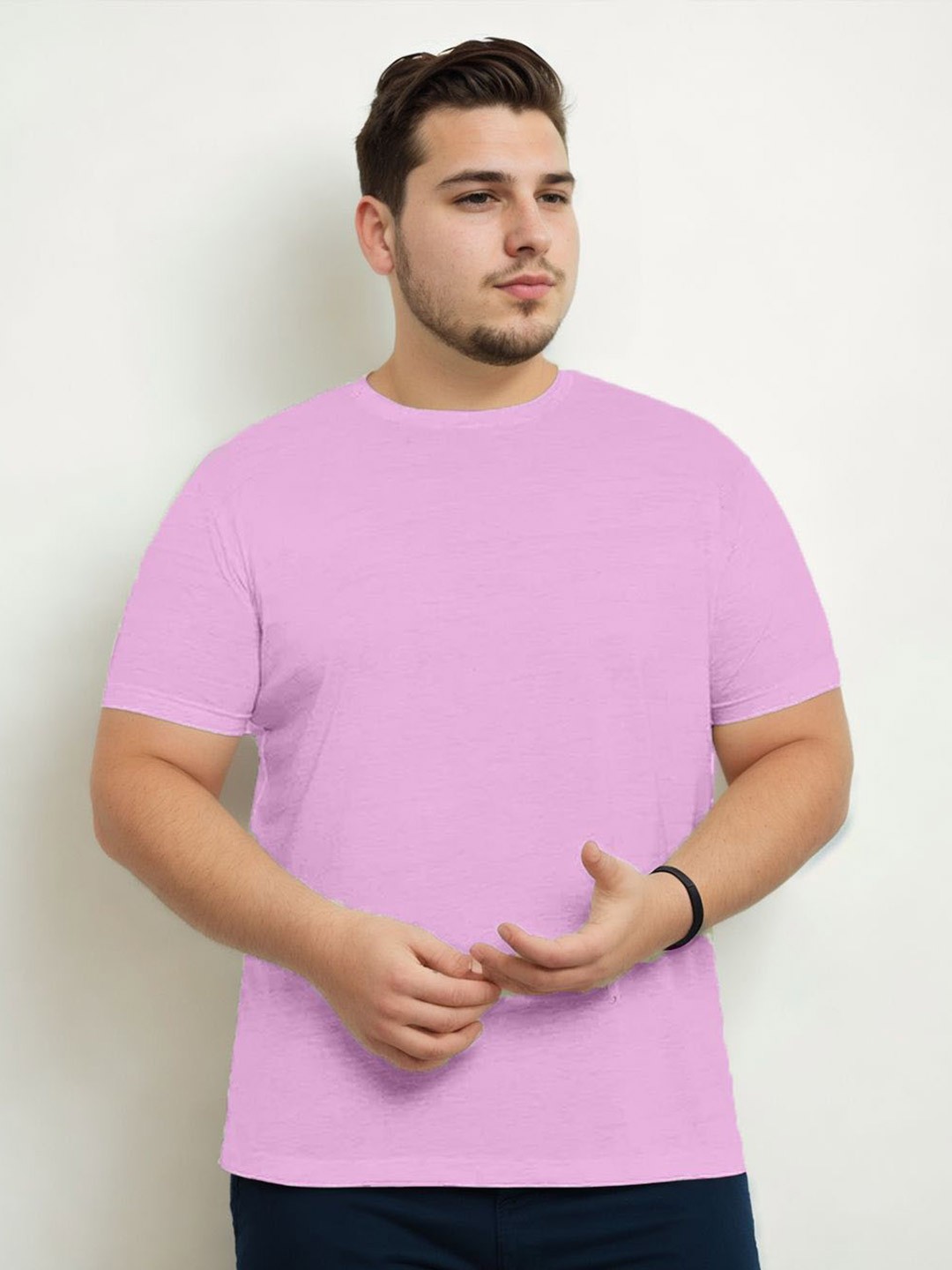 

NOBERO Plus Size Round Neck Short Sleeves Cotton Regular T-shirt, Mauve