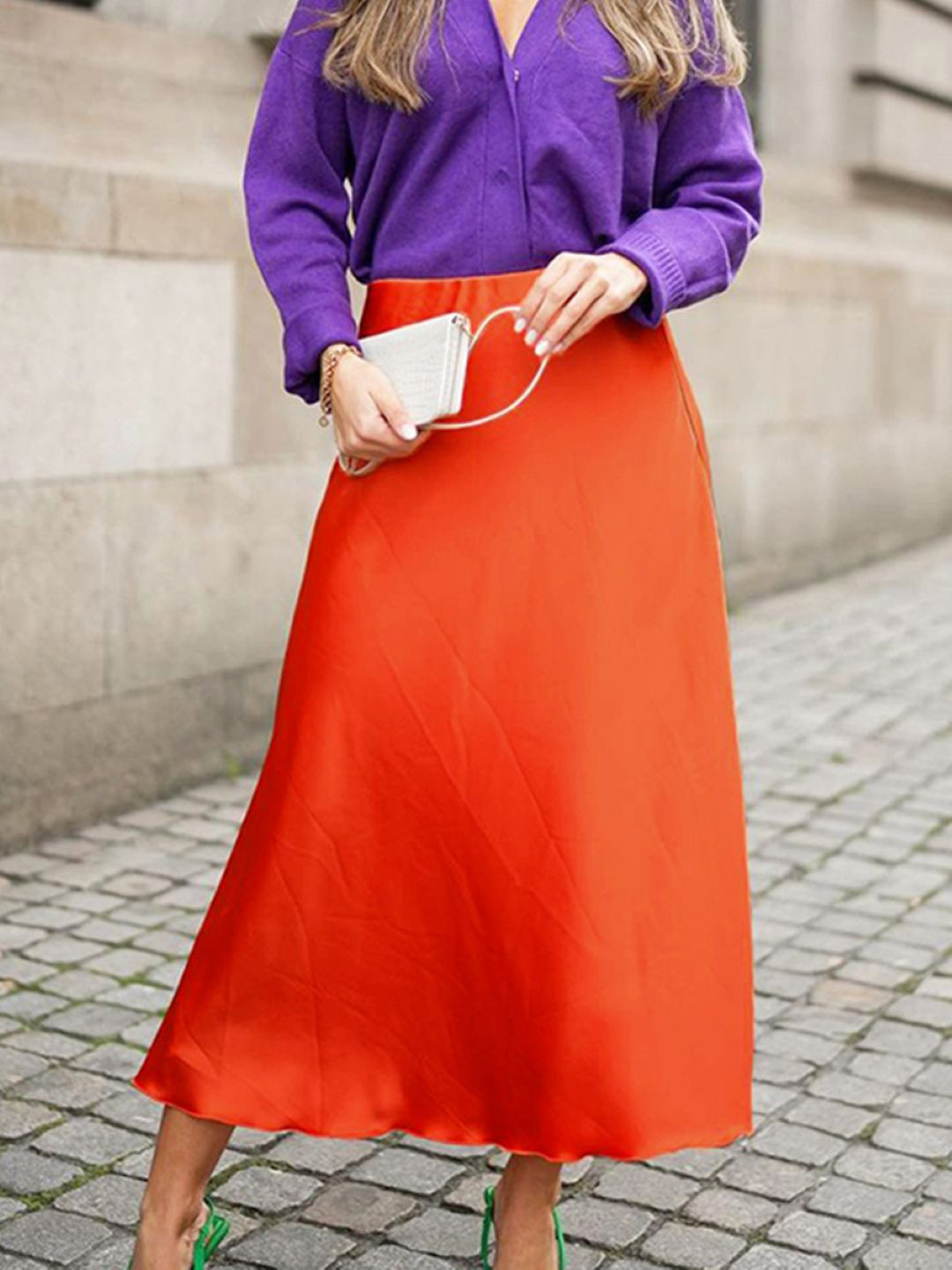

StyleCast Orange Casual A-Line Midi Skirt