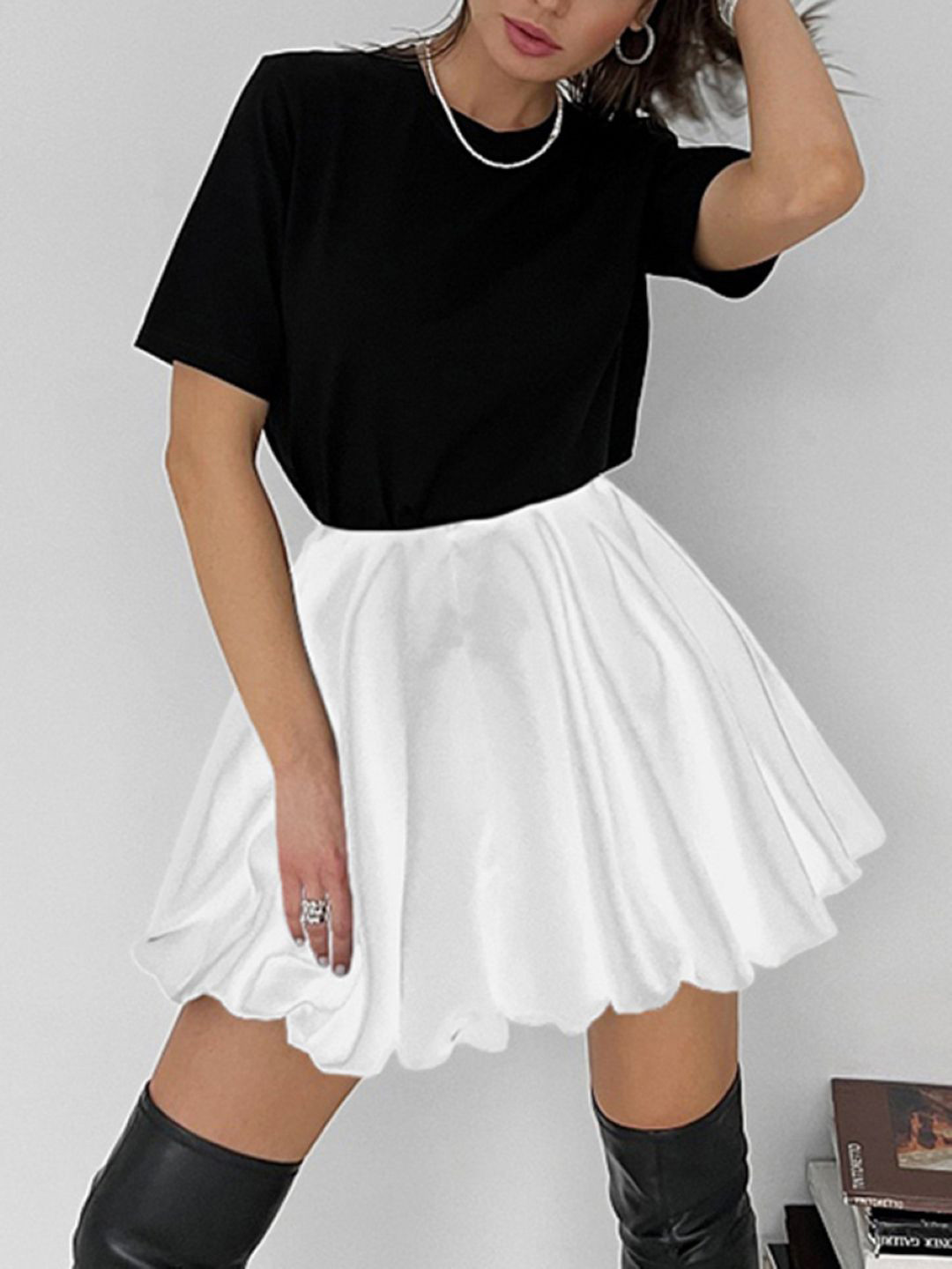 

StyleCast Women Solid A-Line Mini Slip-On Skirt, White