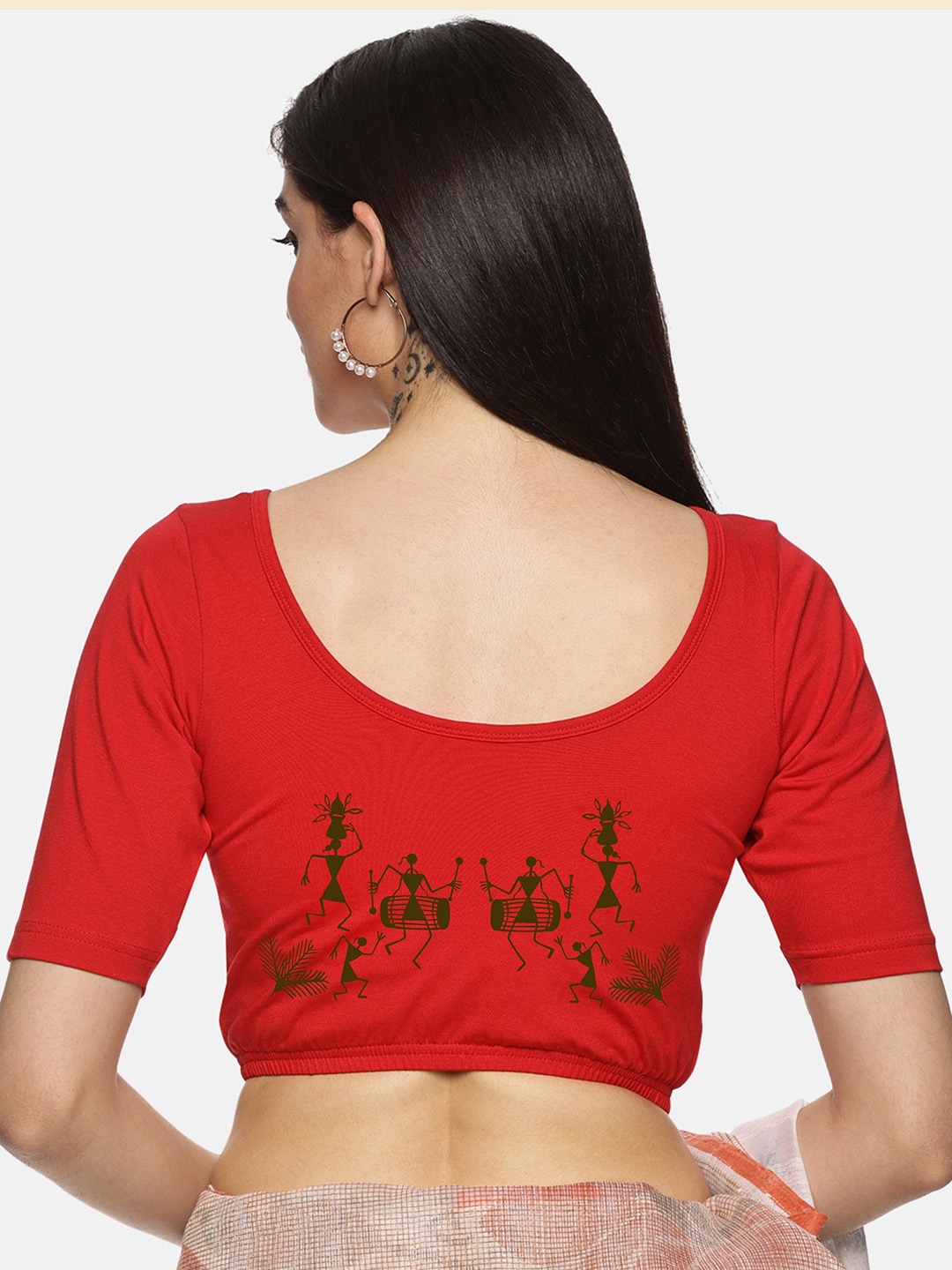 

NOT YET by us Printed Stretchable Saree Blouse, Red