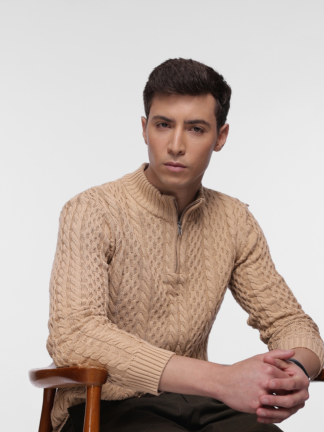 

French Connection Open Knit Pure Cotton Sweater, Tan
