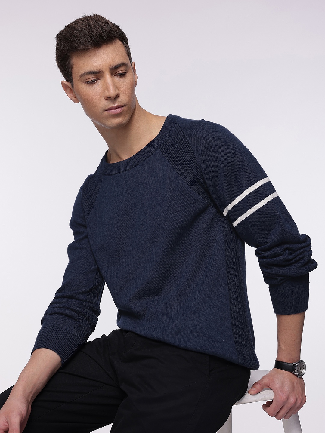 

French Connection Striped Pullover Sweater, Navy blue
