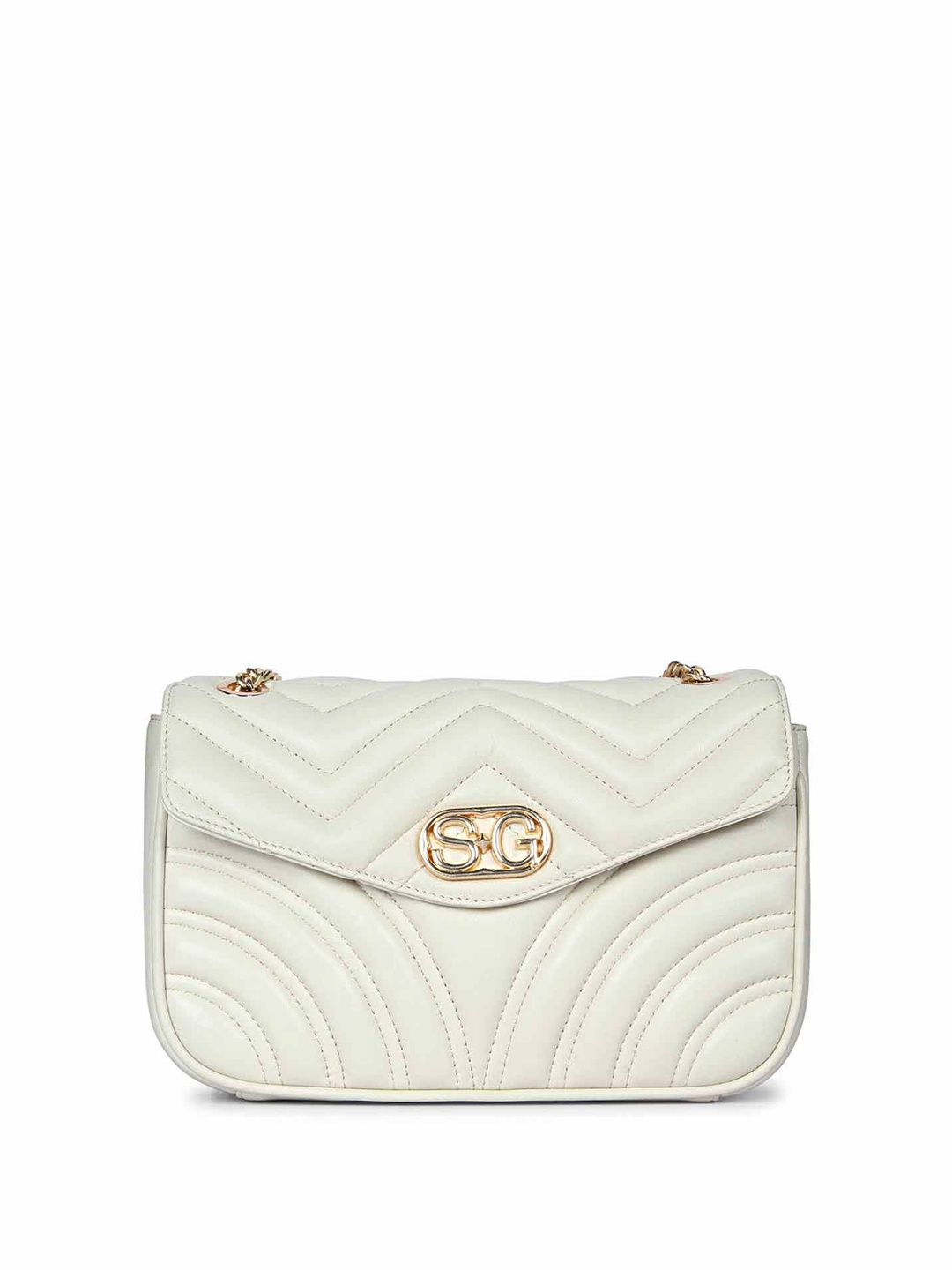 

Saint G Women Textured Leather Swagger Sling Bag with Quilted, White