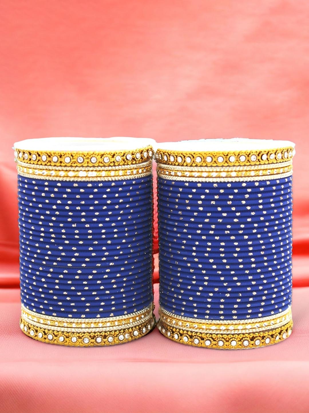 

leshya Set Of 64 Brass-Plated Stone-Studded & Beaded Bangles, Blue