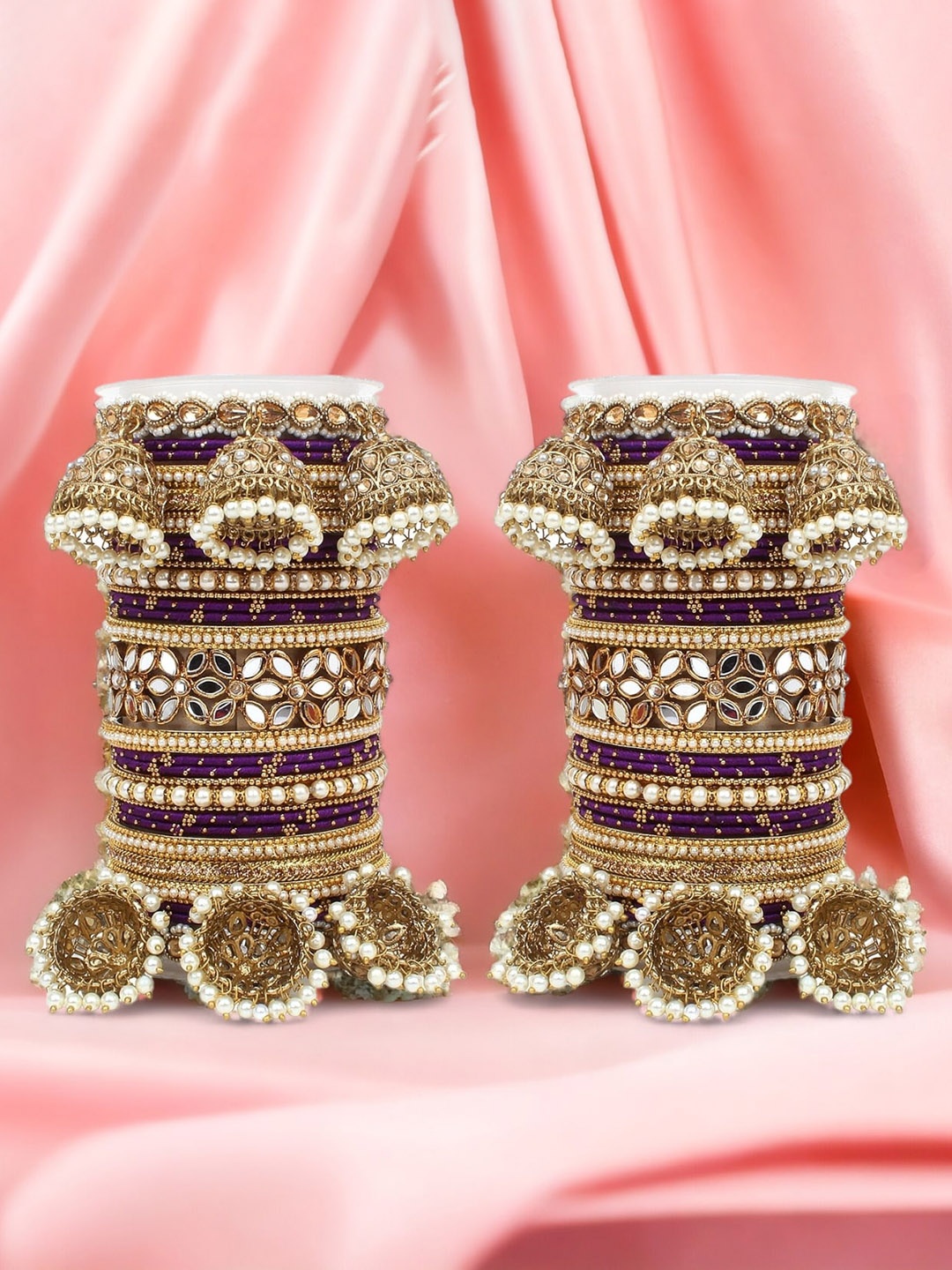 

leshya Set Of 50 Brass-Plated Stone-Studded & Beaded Bangles, Magenta