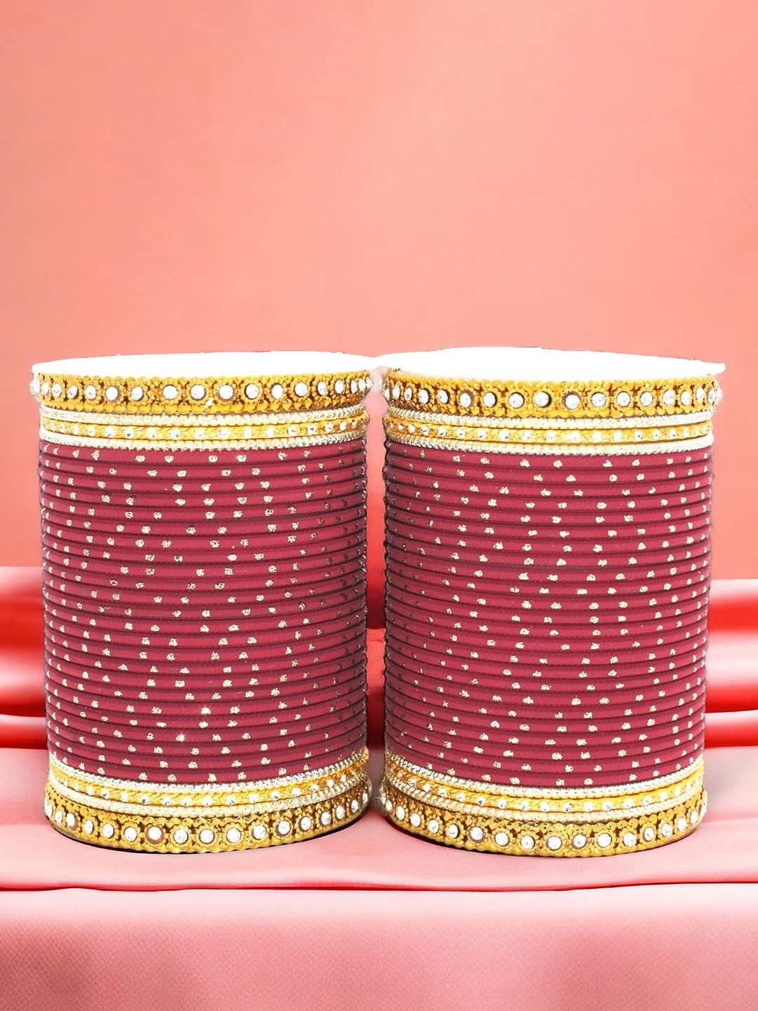 

leshya Set Of 64 Brass-Plated Stone-Studded Bangles, Maroon