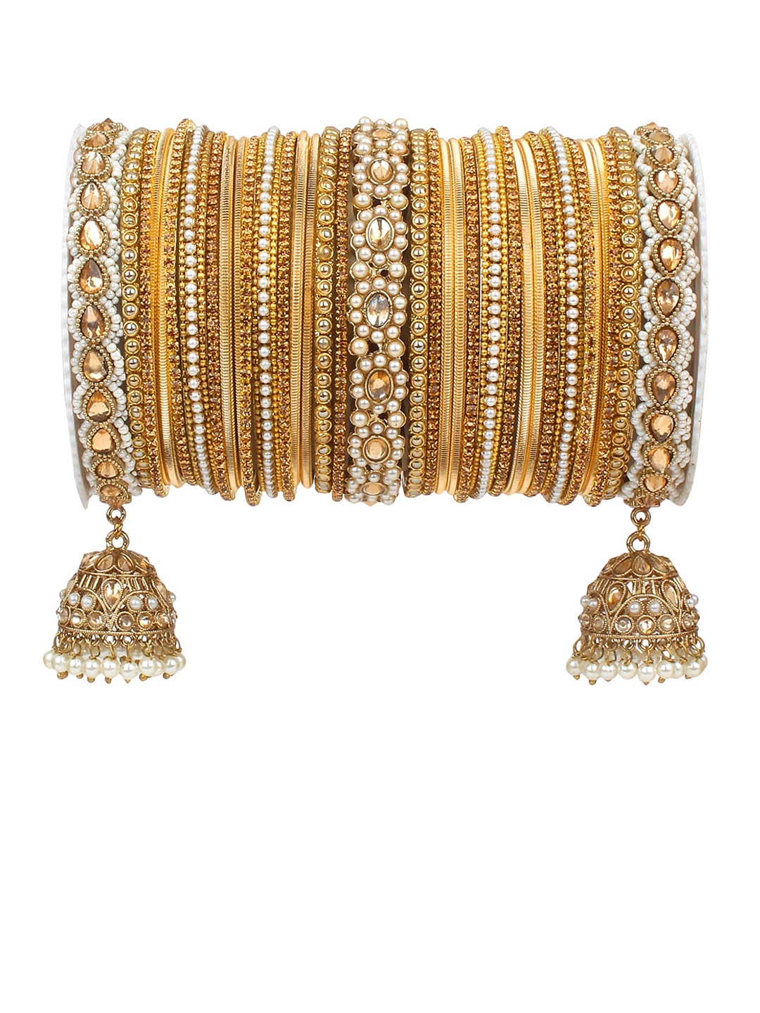 

leshya Set of 70 Brass Plated Artificial Stone Studded Bangles, Gold
