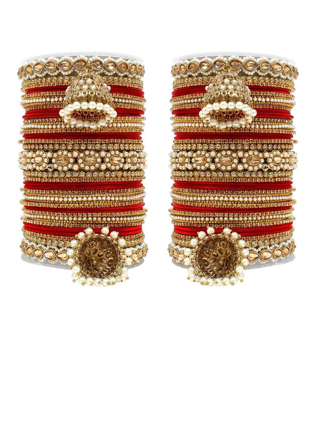 

leshya Set Of 70 Brass-Plated Stone-Studded & Beaded Bangles, Red