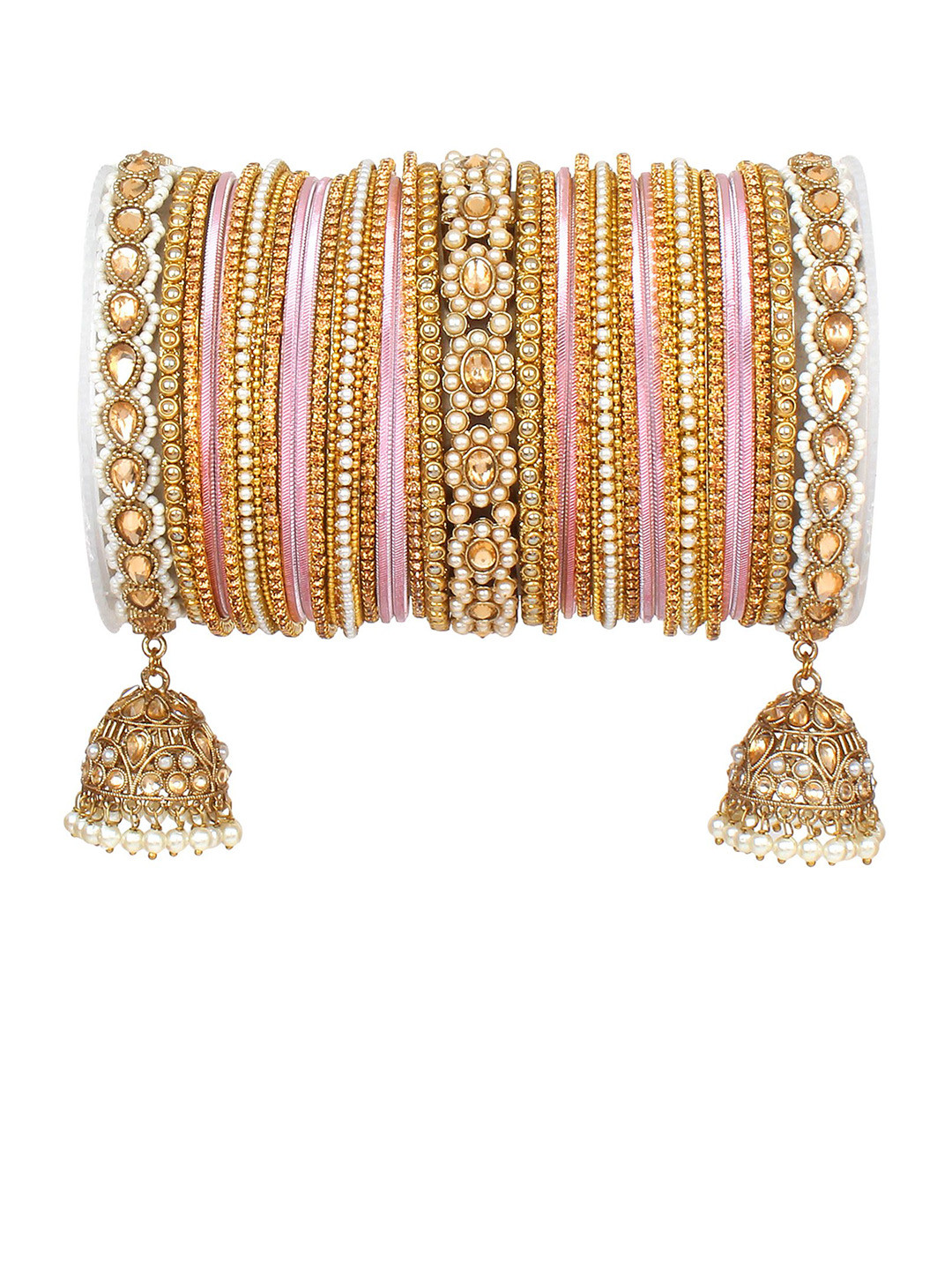

leshya Set of 70 Brass Plated Artificial Stones Studded Bangles, Pink