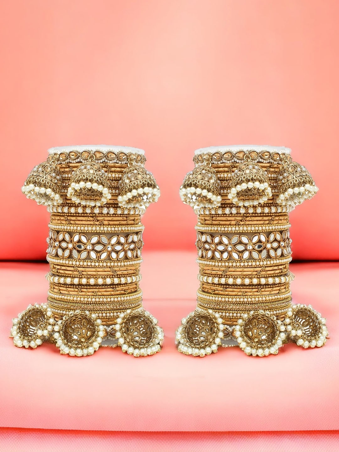 

leshya Set Of 50 Brass-Plated Stone-Studded & Beaded Bangles, Gold