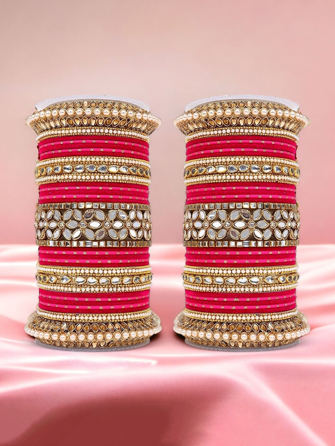 

leshya Set Of 48 Brass-Plated Stone-Studded Bangles, Pink