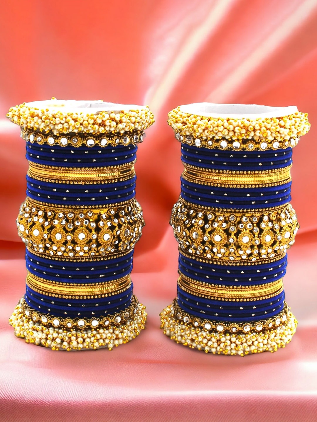 

leshya Set Of 66 Brass-Plated Stone-Studded & Beaded Bangles, Blue