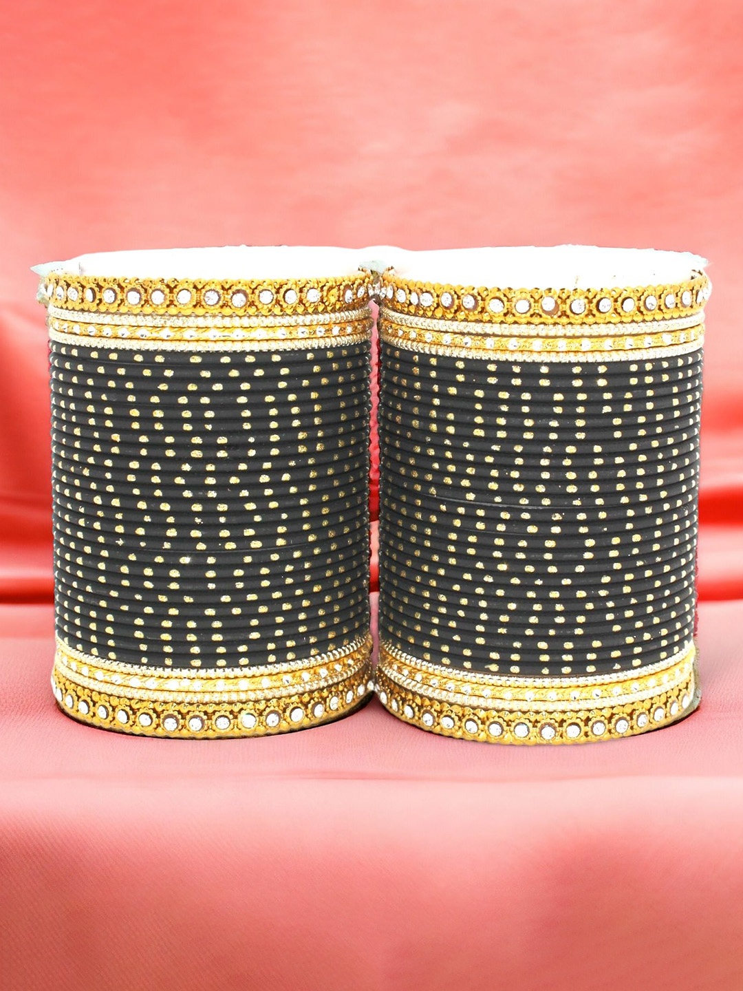 

leshya Set Of 64 Brass Plated Stones Studded Bangles, Black