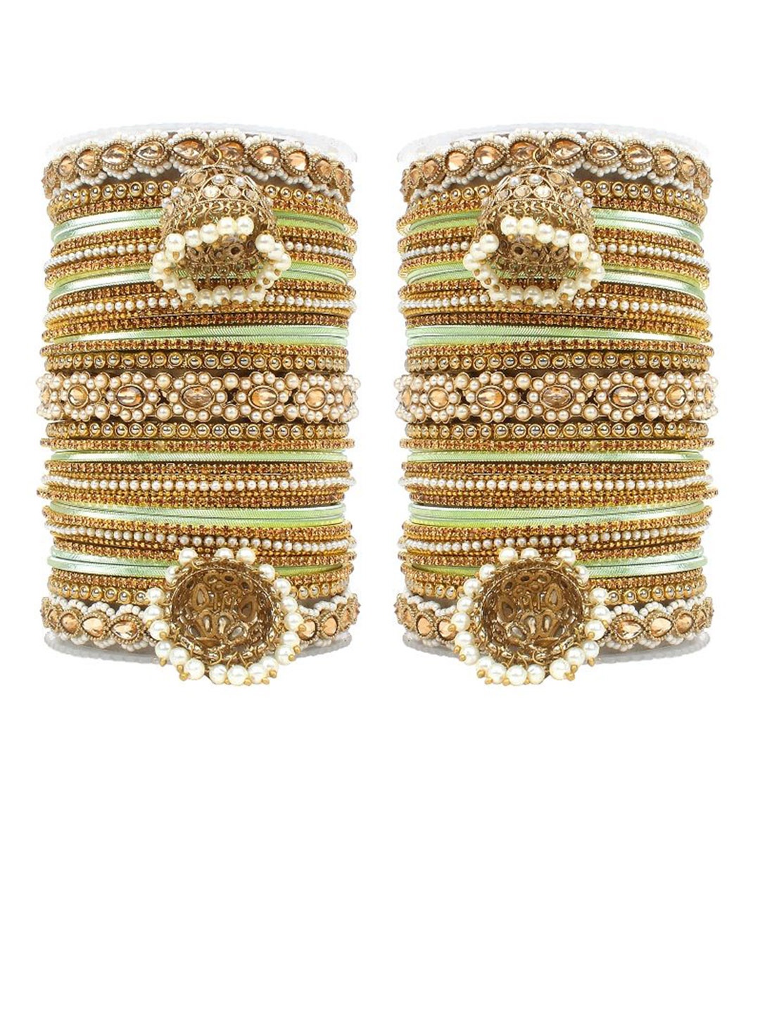 

leshya Set Of 70 Brass-Plated Stone-Studded & Beaded Bangles, Olive