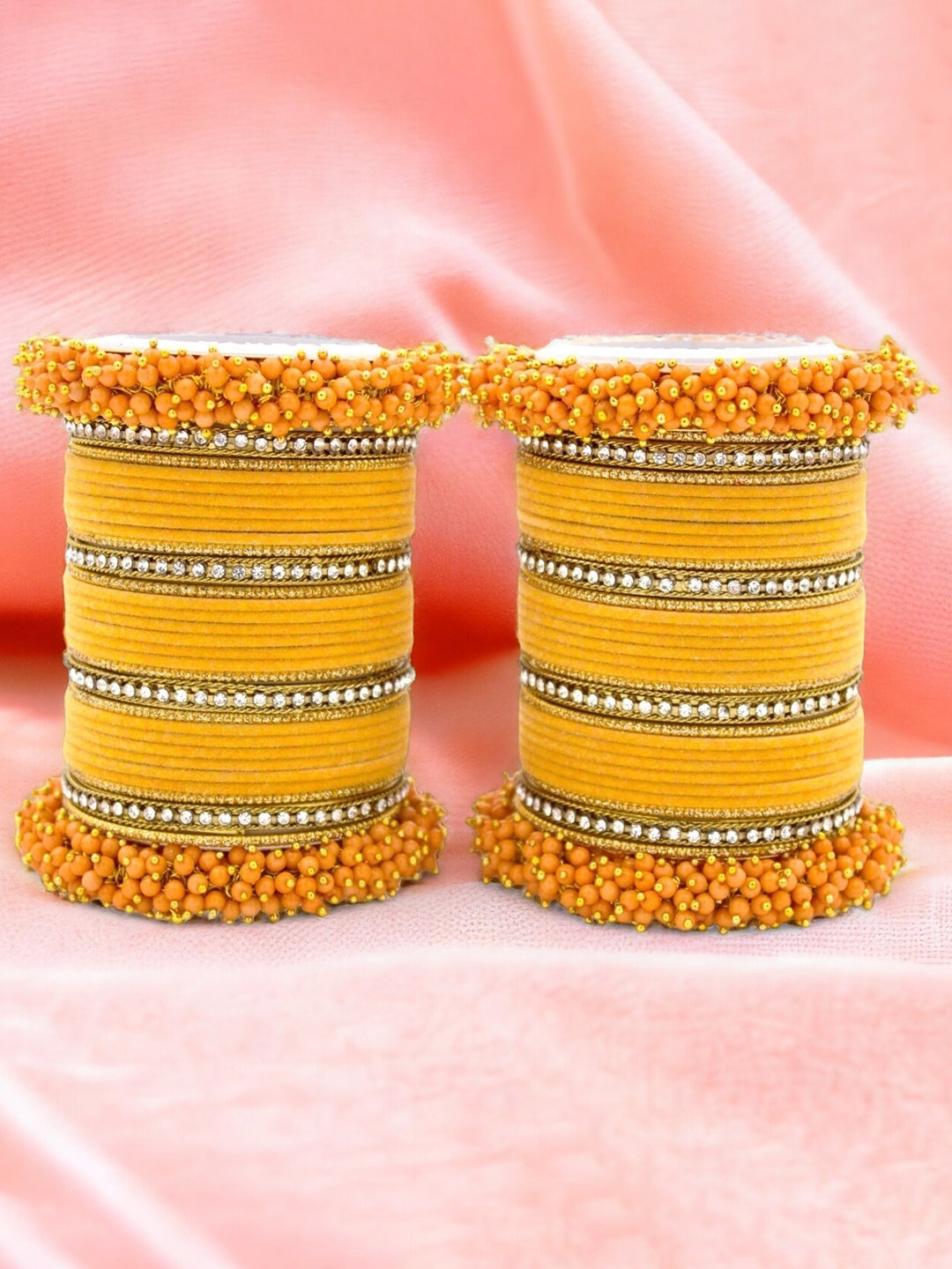 

leshya Set Of 64 Brass-Plated Stone-Studded & Beaded Bangles, Orange