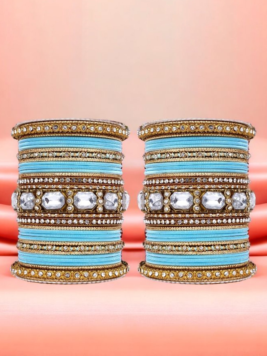 

leshya Set of 62 Brass-Plated Stone-Studded & Beaded Bangles, Gold