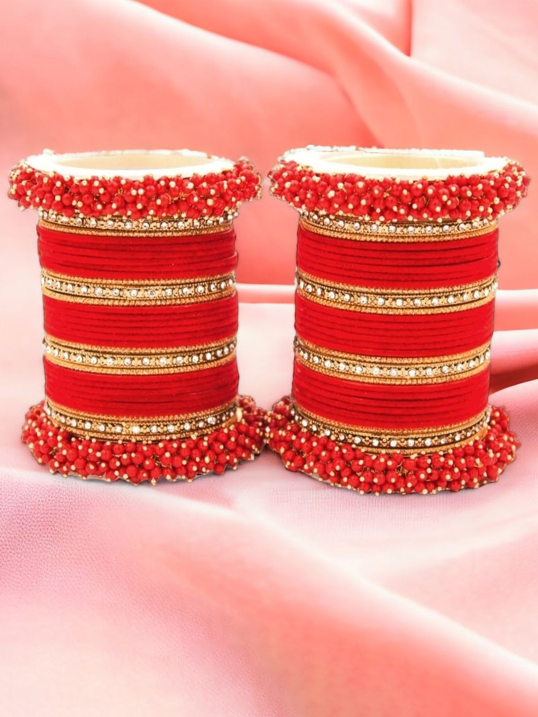 

leshya Set Of 64 Brass-Plated Stone-Studded & Beaded Bangles, Gold