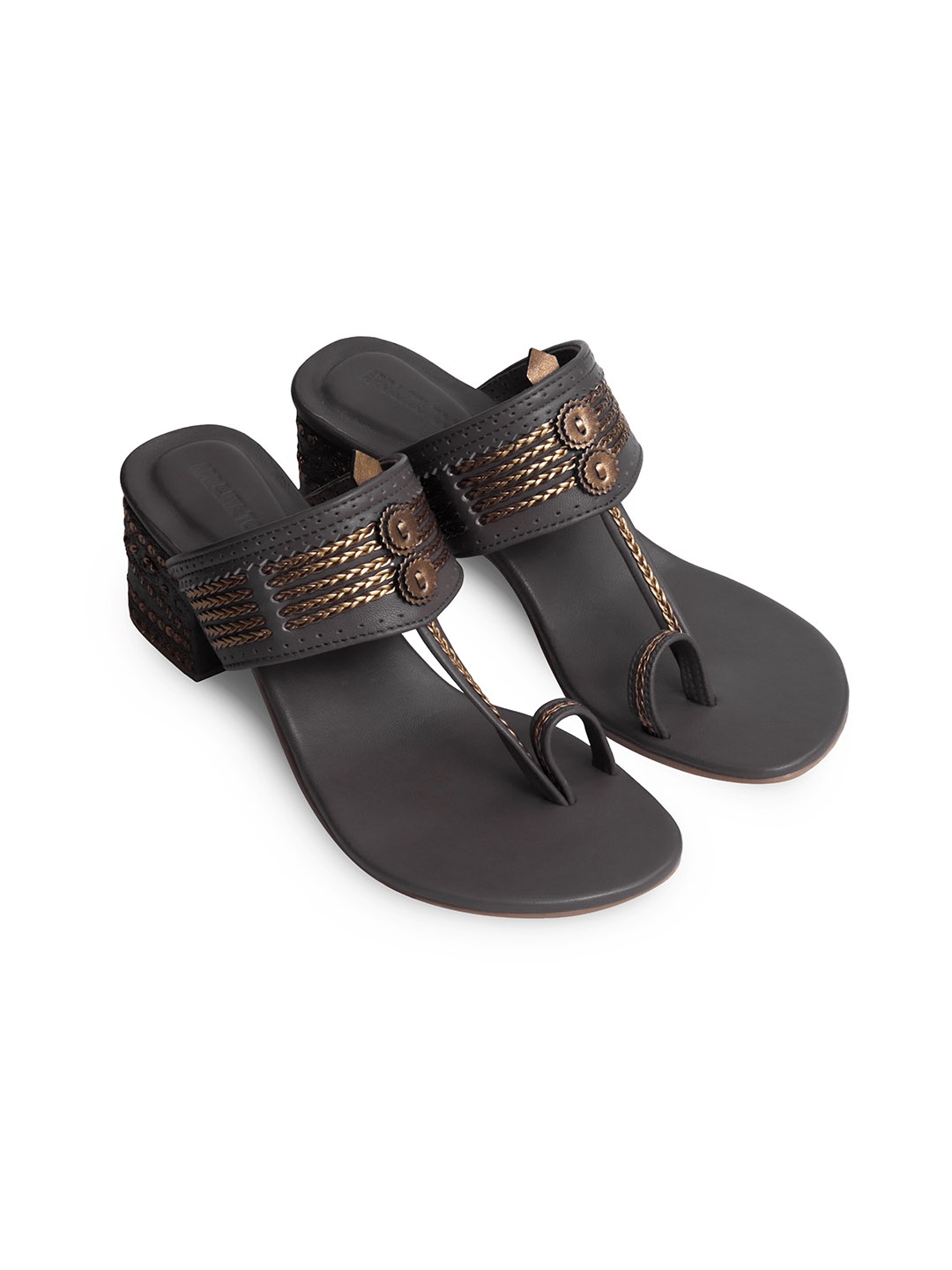 

Aprajita Toor Leather Ethnic Block Heel Sandal, Grey