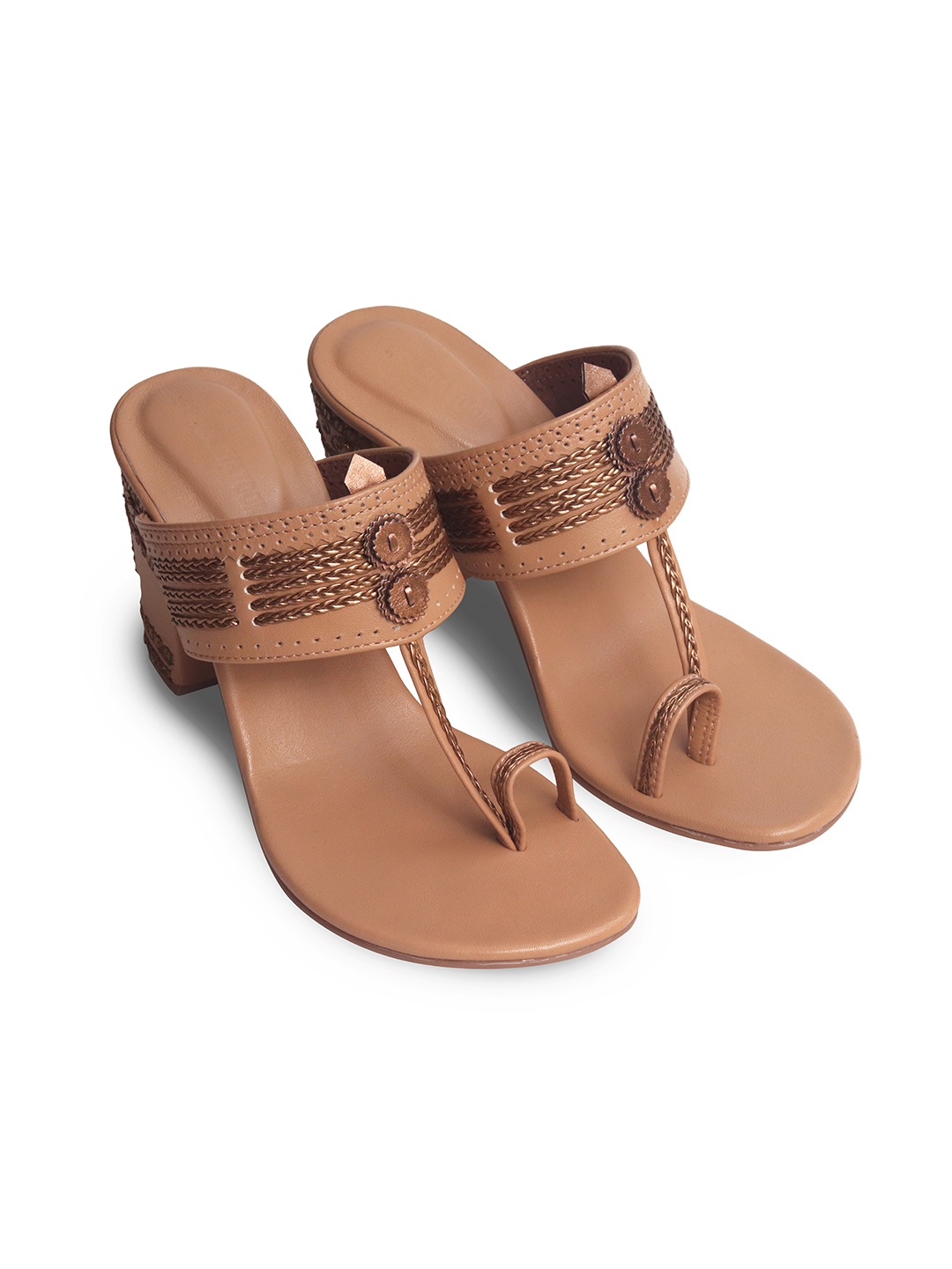 

Aprajita Toor Leather Ethnic Block Sandals, Nude
