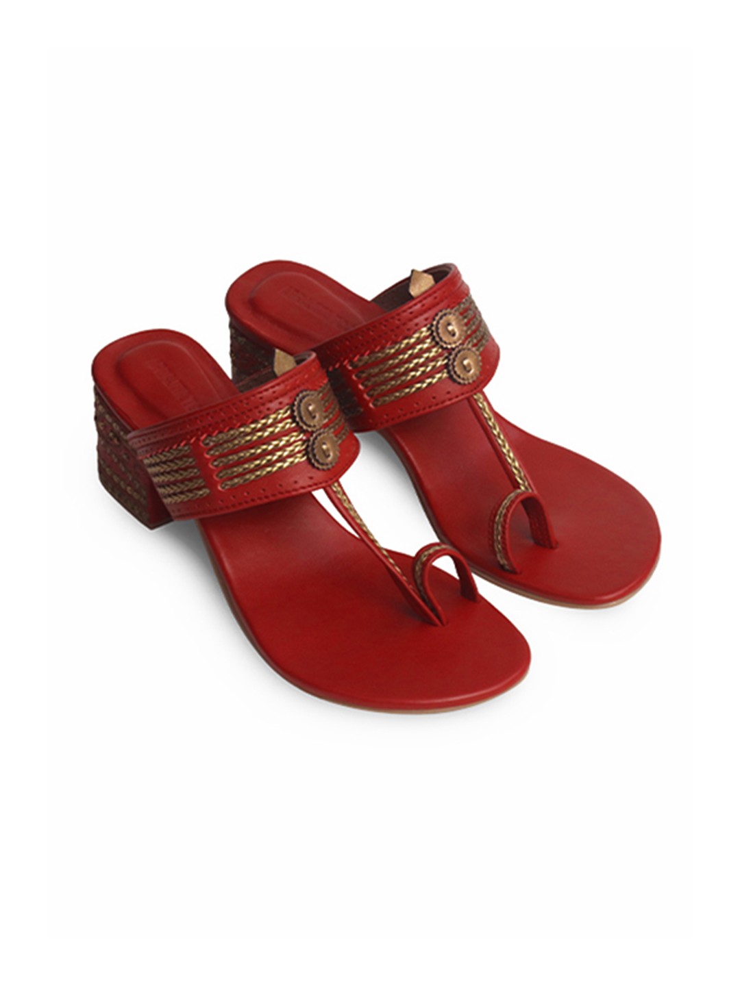 

Aprajita Toor Embellished Leather Ethnic Block Sandals, Red