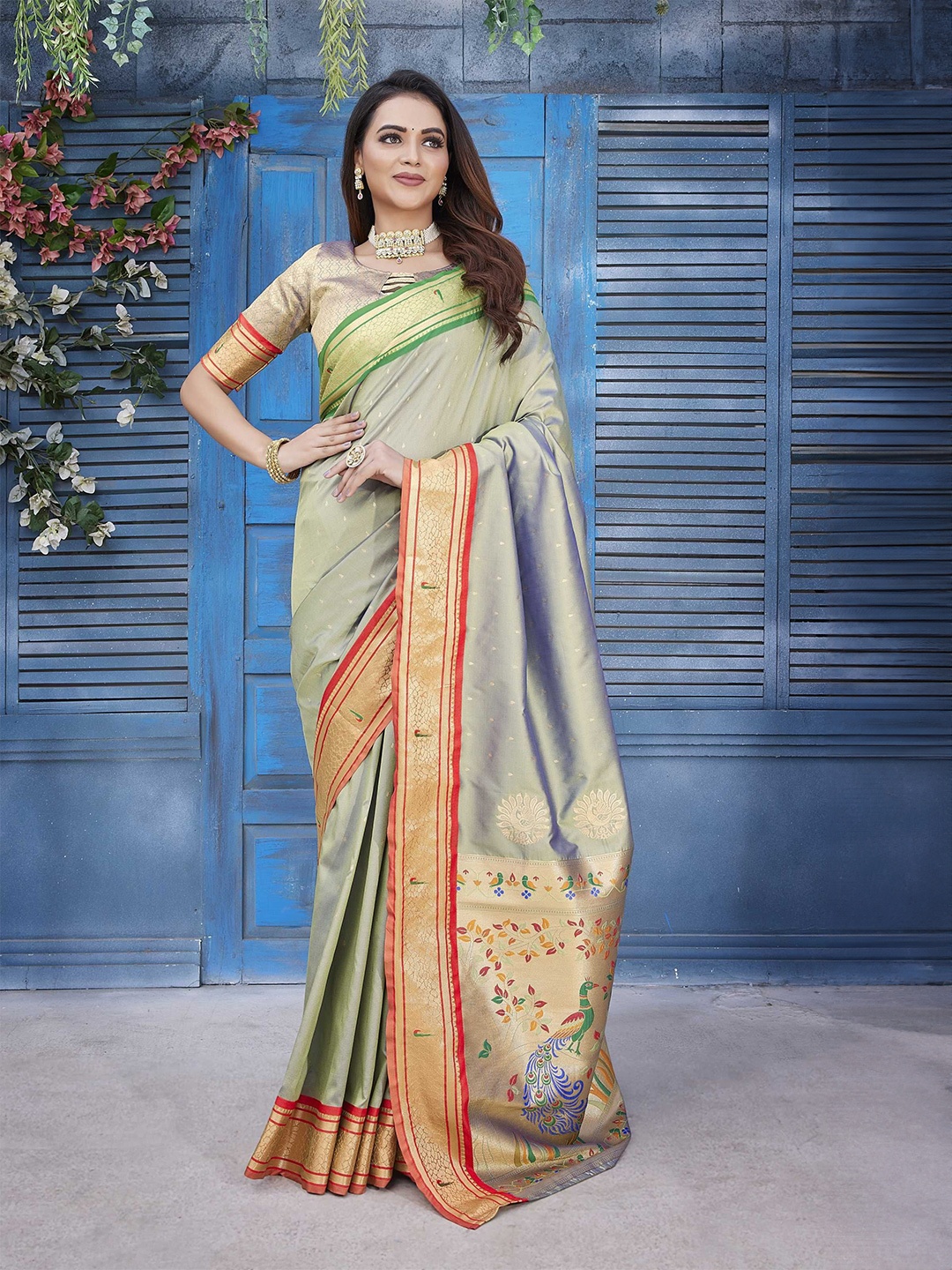 Panzora Woven Design Zari Paithani Saree, Green