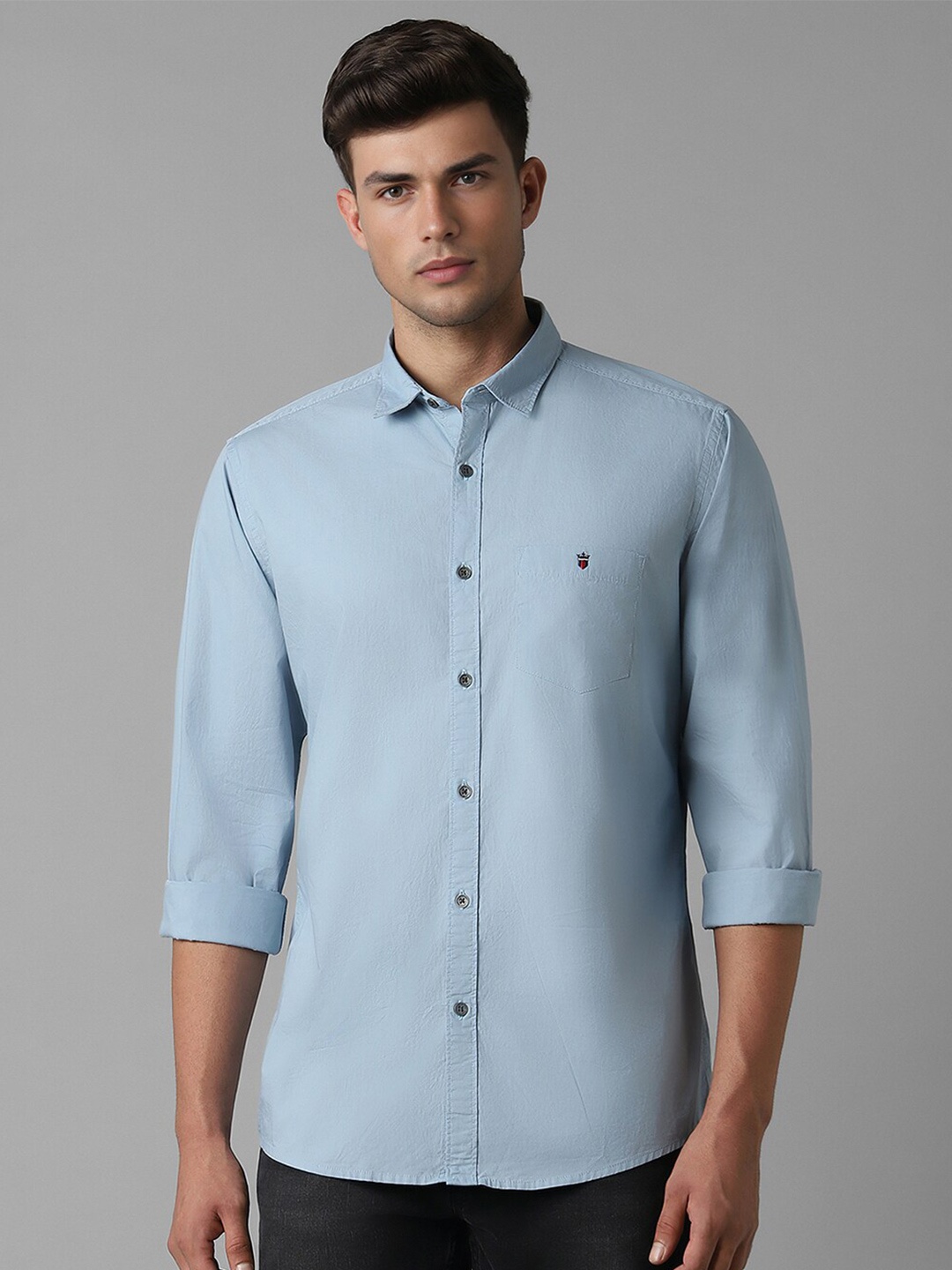 

Louis Philippe Jeans Slim Fit Spread Collar Pure Cotton Casual Shirt, Blue